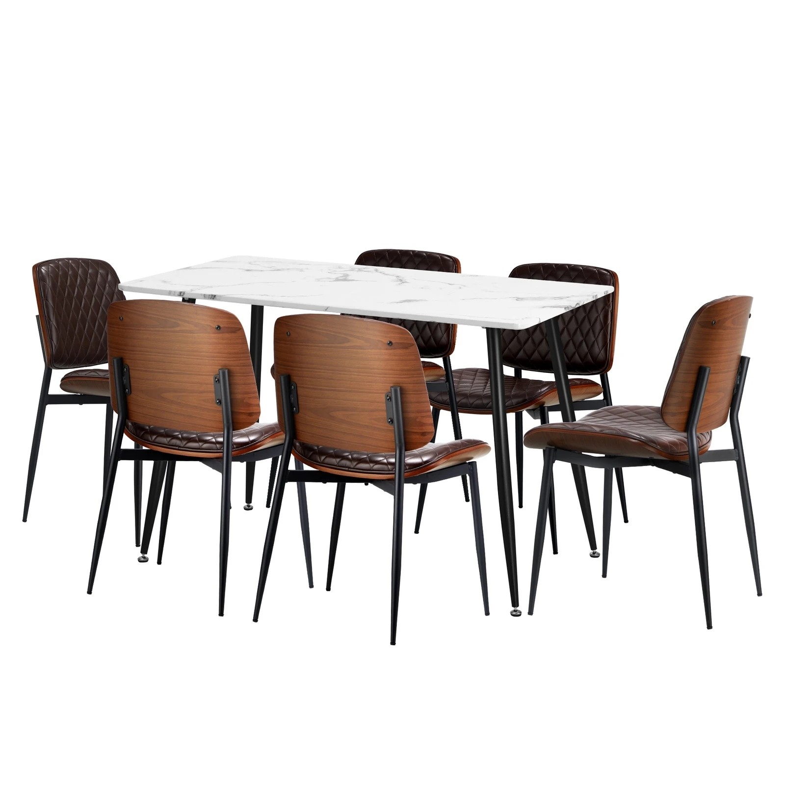 9 Oikiture 120cm Rectangle Dining Table with 6PCS PU Dining Chairs - Multi, 9 of 9