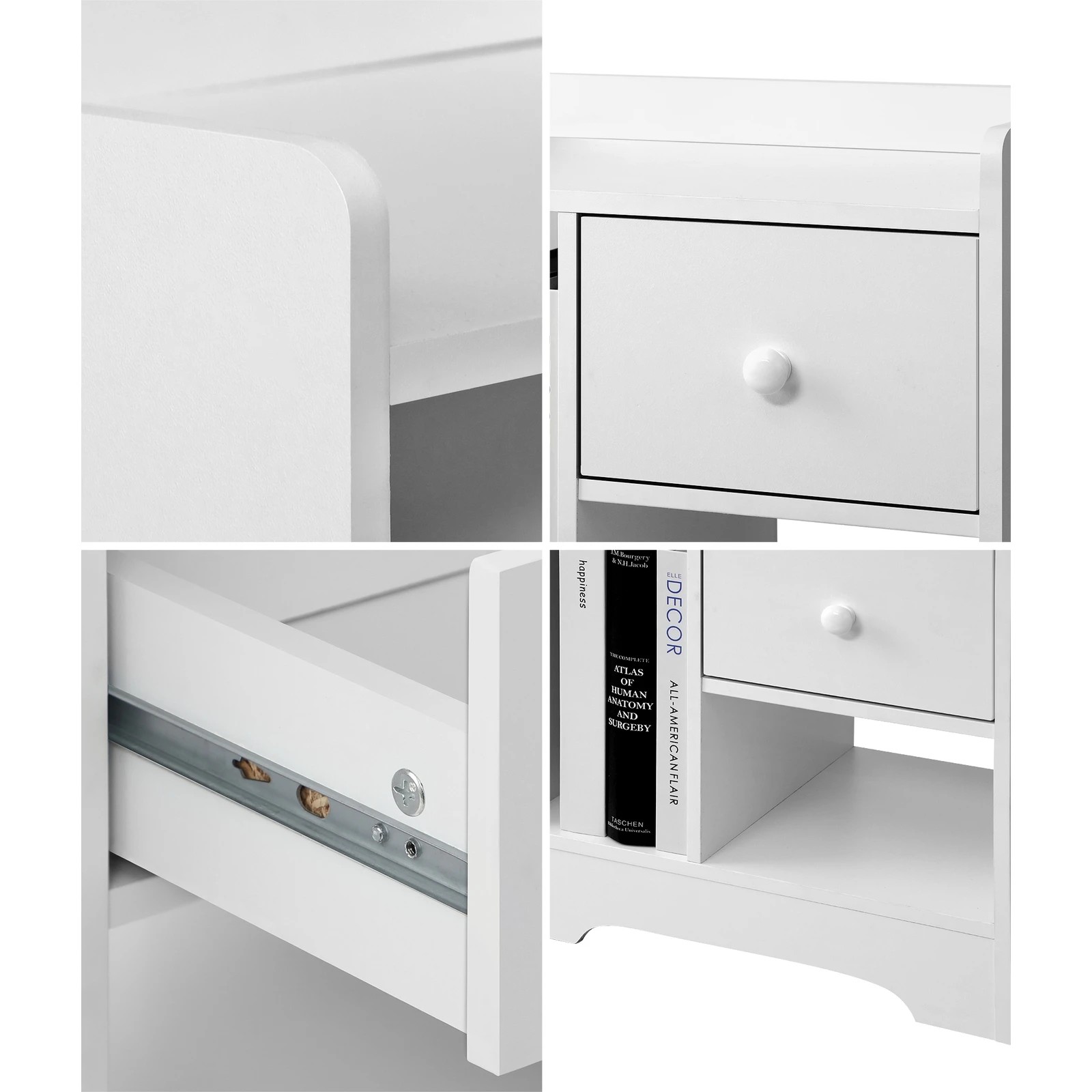 4 Oikiture Bedside Tables Side Table White Nightstand Storage Drawer Shelf
 - White, 4 of 10