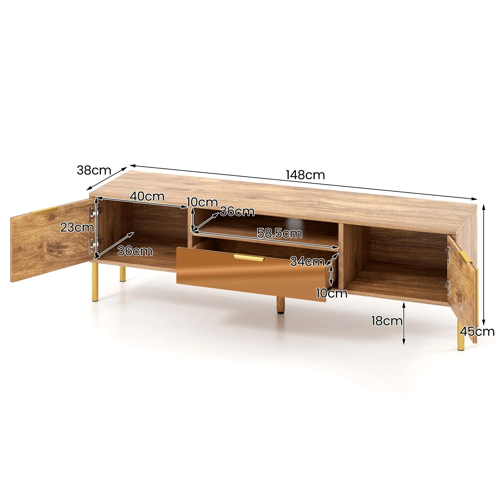 4 Costway Mirrored TV Cabinet Media Console Table Wooden Entertainment Cabinet w/Storage Drawer, 4 of 5
