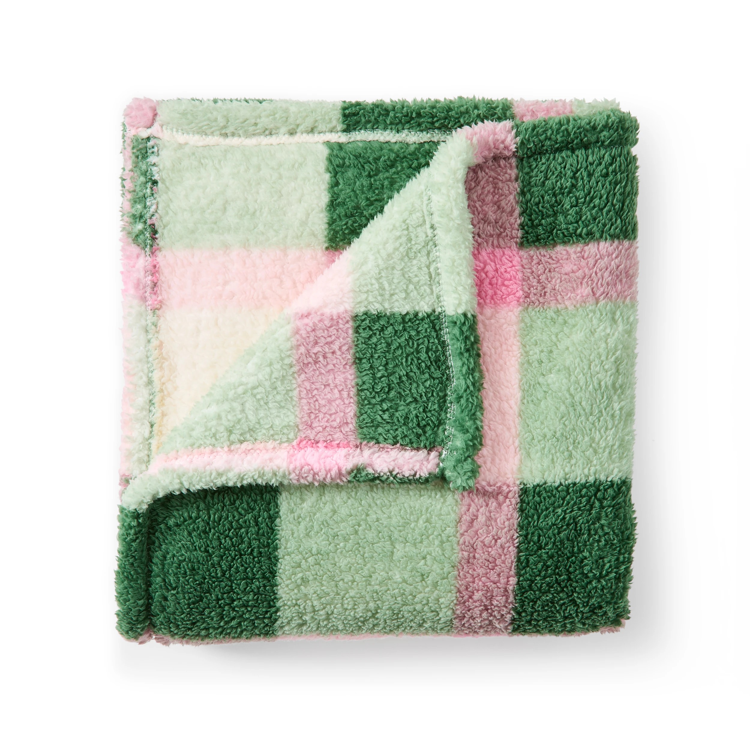 4 Check Teddy Fleece Throw - Pink and Green, 4 of 6