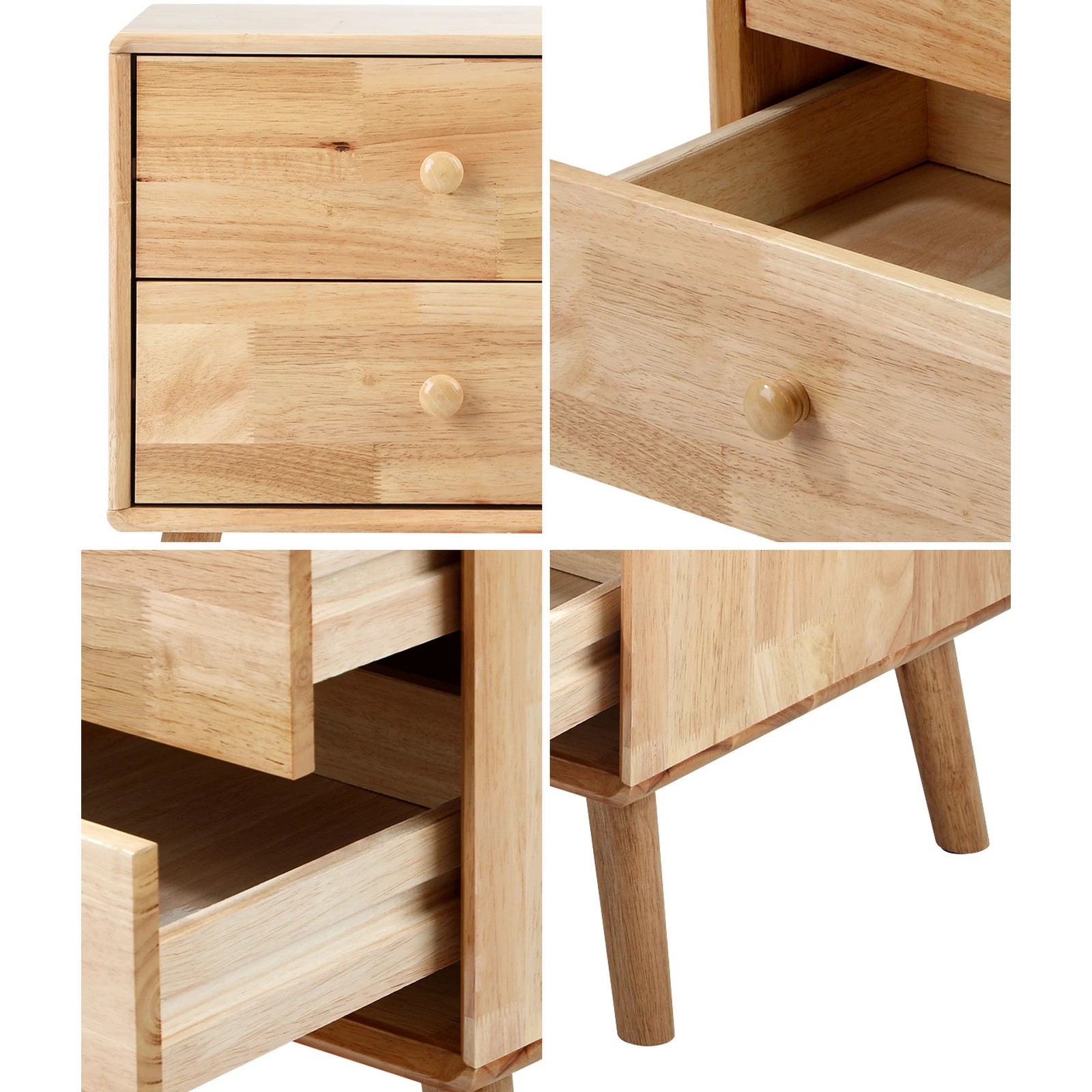 5 Oikiture Set of 2 Bedside Tables 2 Drawers Side Tables Nightstand Rubber - Natural, 5 of 9