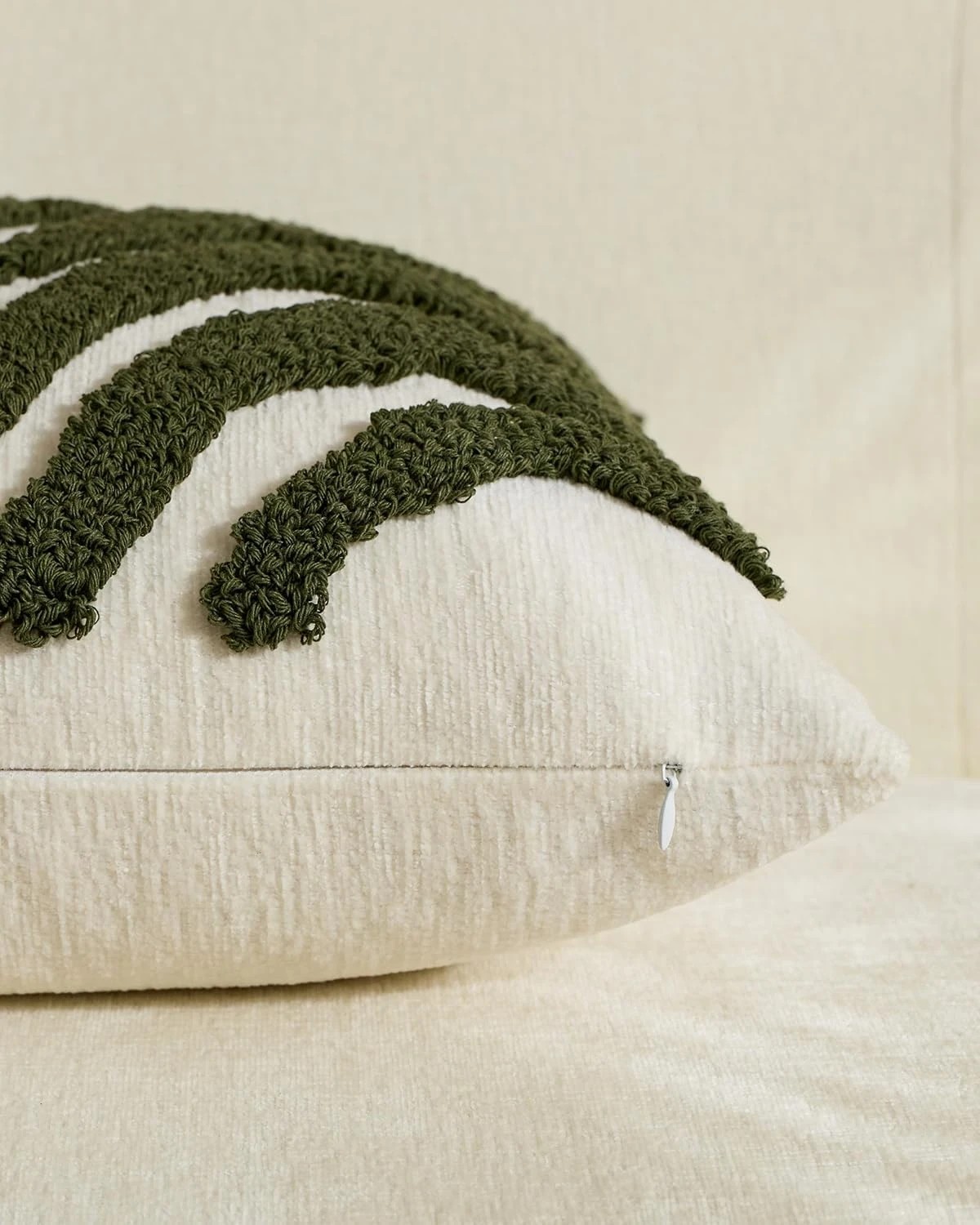 3 Gioia Casa 2-Pack Tufted Leaf Cushion Covers 45cm x 45cm - Khaki Green, 3 of 3