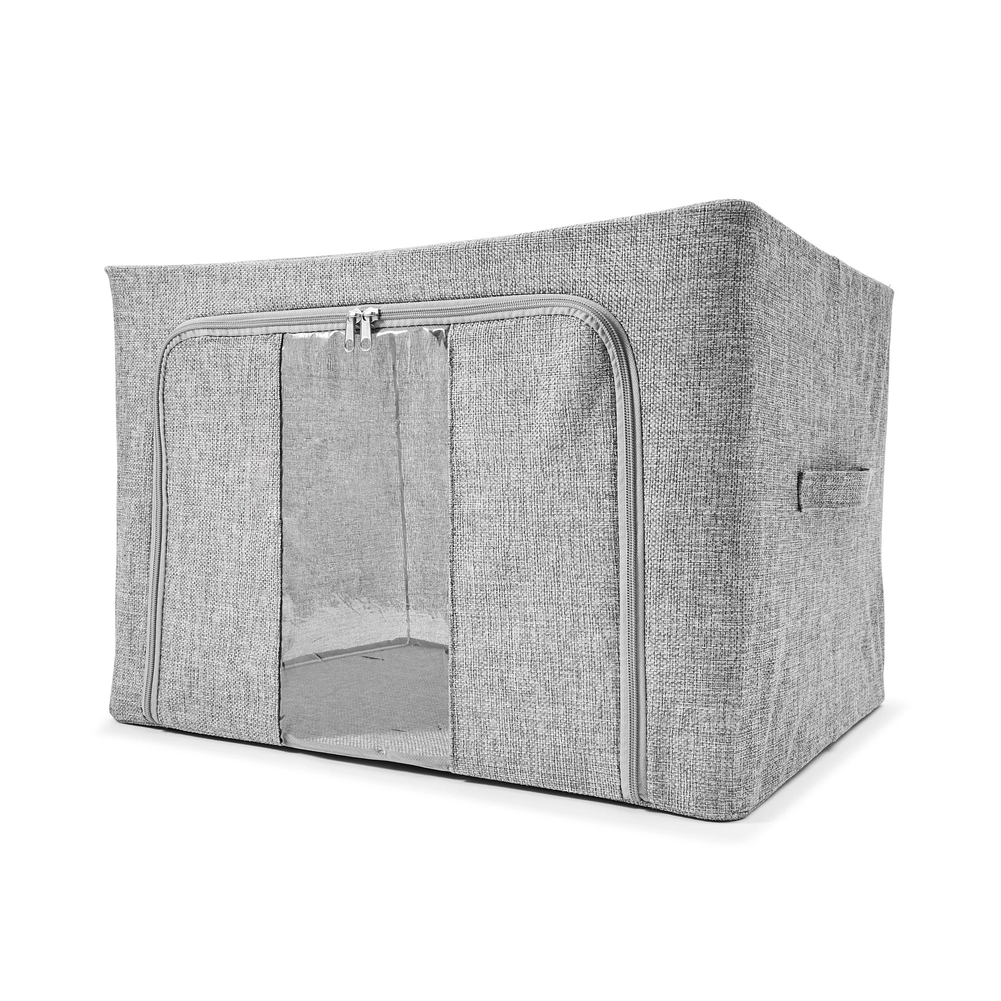 3 Linen Look Collapsible Box with Window - Large, Charcoal, 3 of 10