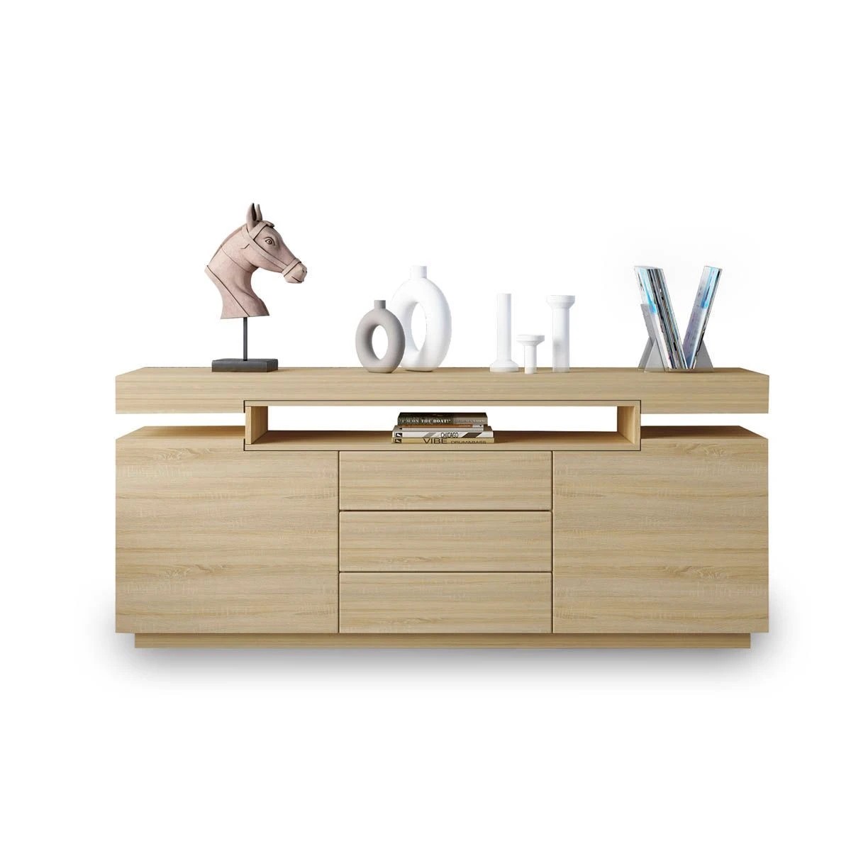 8 Ausway 3 Drawer Sideboard TV Stand Cabinet Buffet Table Oak 160x35x72cm, 8 of 9