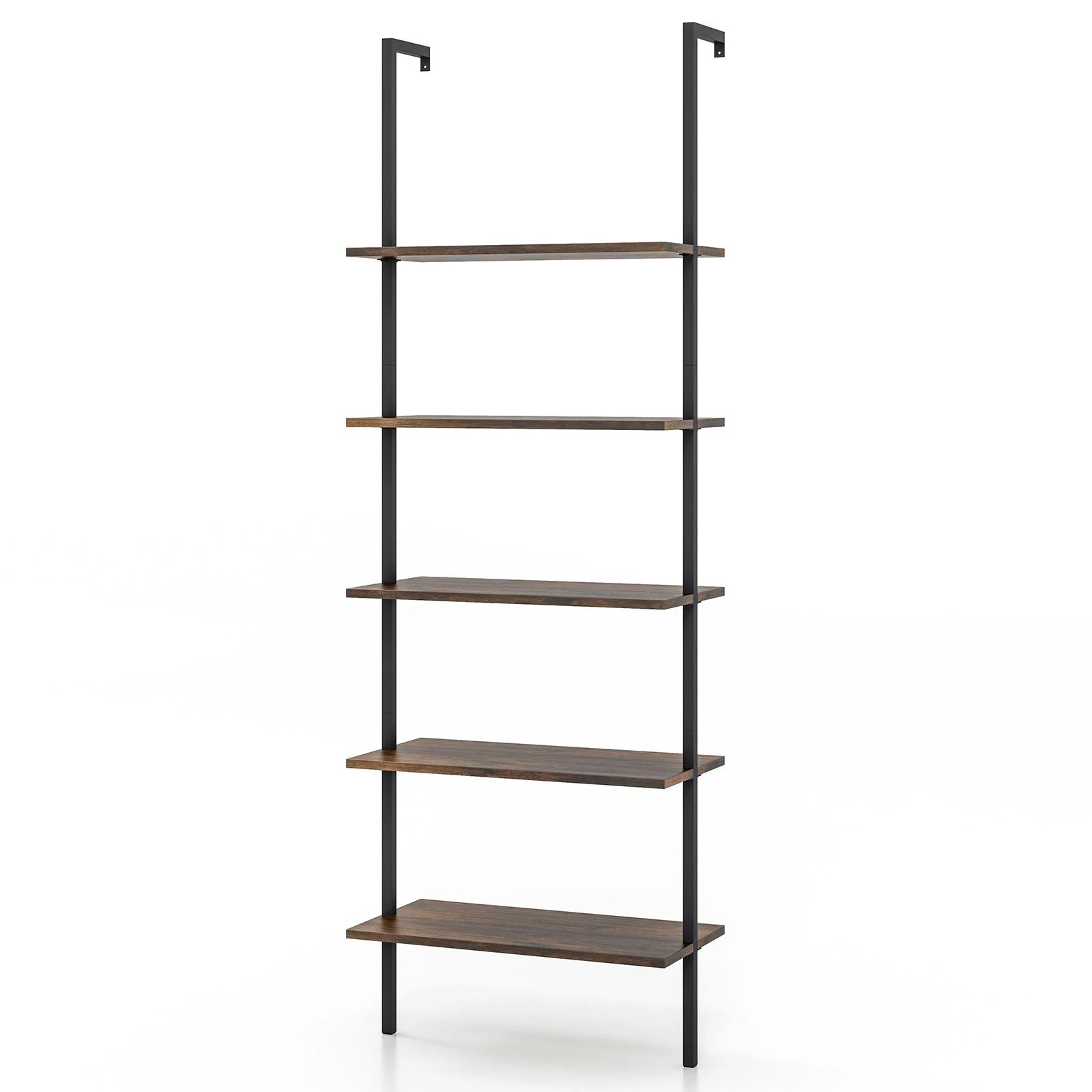 1 Costway 1.8m Ladder Shelf 5-Layer Display Storage Rack Wall Mounted Bookcase Home Office - Brown, 1 of 4