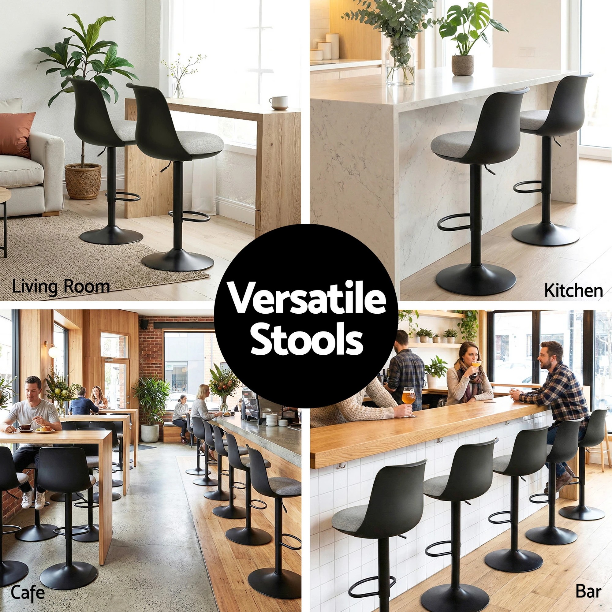 5 Artiss 4x Bar Stools Kitchen Swivel Gas Lift Counter Dining Chair Curved - Black, 5 of 6