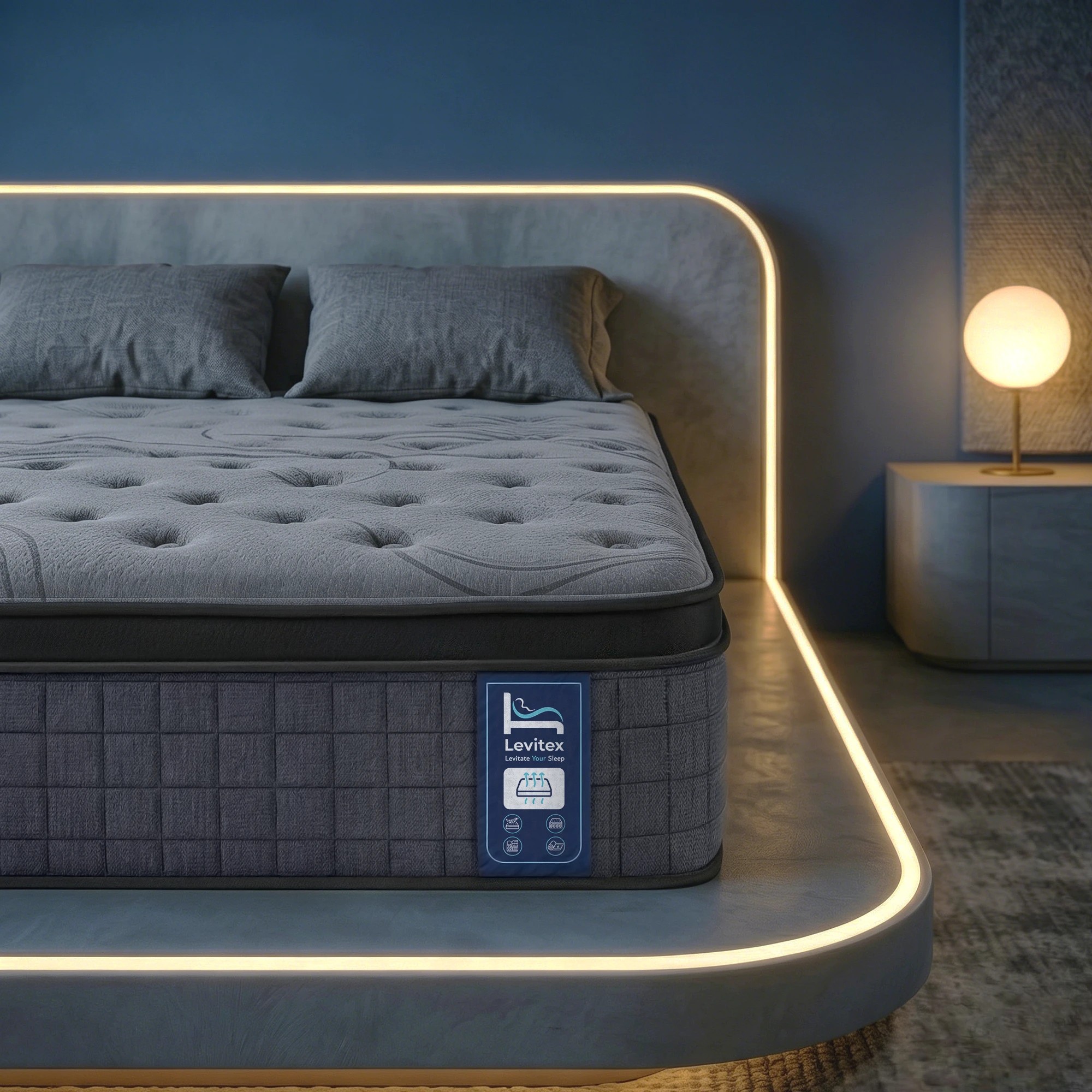 8 Levitex Queen Mattress 7-Zone Pocket 8.0 Extra Firm, Dual-Edge Support, Breathable Cover - Queen Bed - Black, 8 of 8