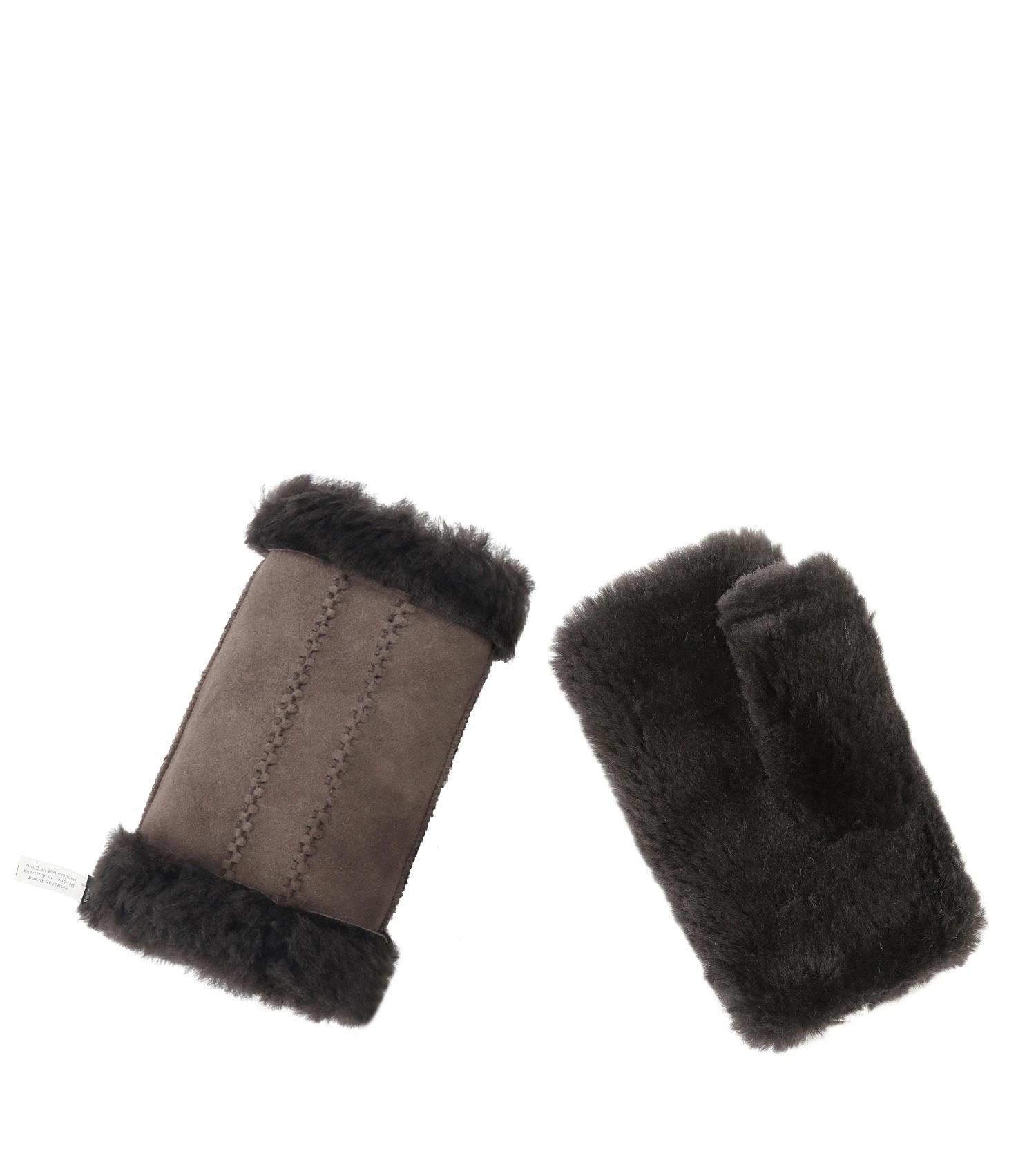 2 Australian Shepherd UGG Fluffy Fingerless Mittens CHOCOLATE, 2 of 5