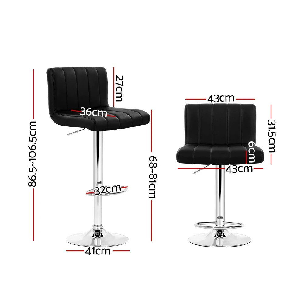 2 Artiss 2x Bar Stools Gas Lift Leather Chairs - Black, 2 of 7