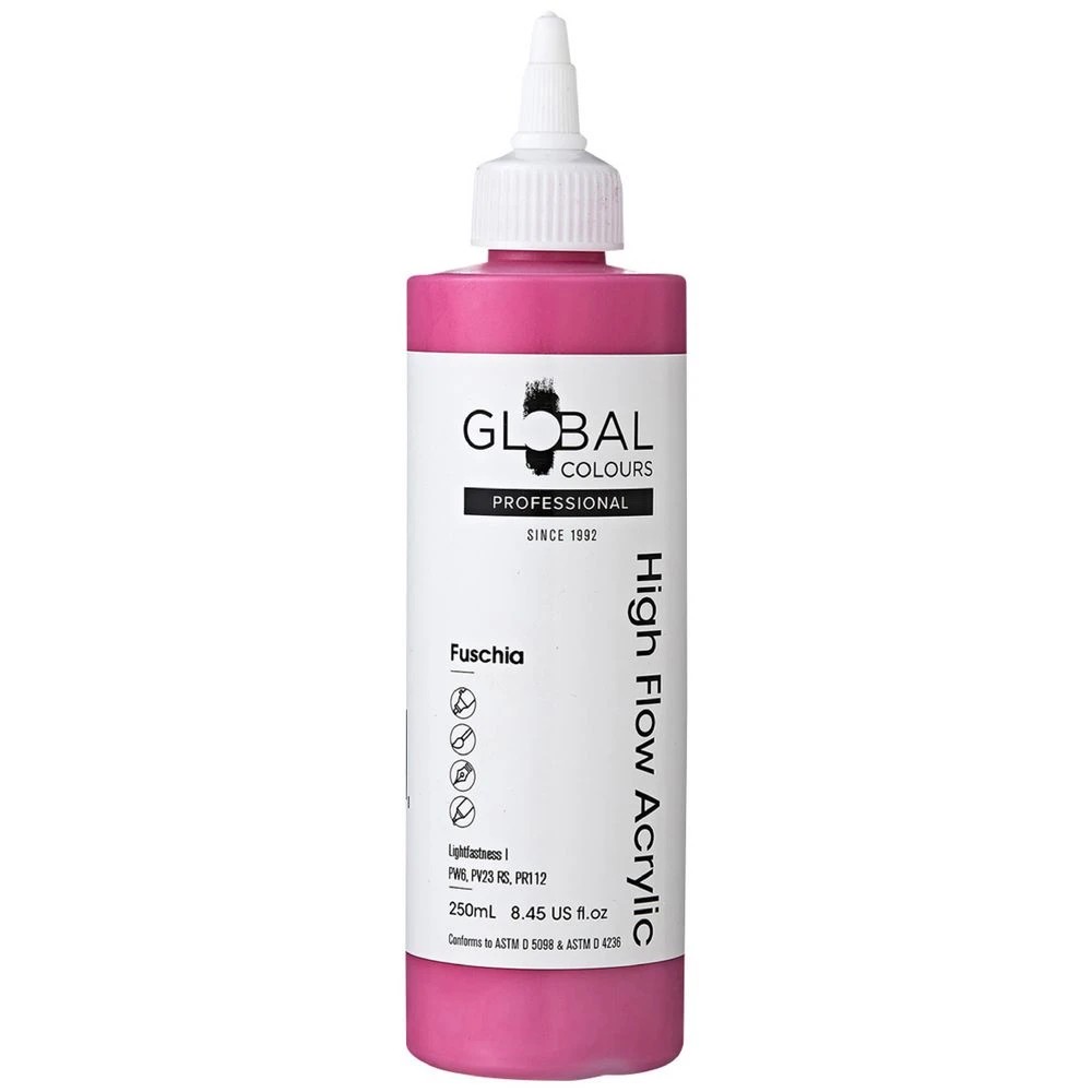 1 Global Colours High Flow Acrylic Paint 250mL Fuschia, 1 of 2