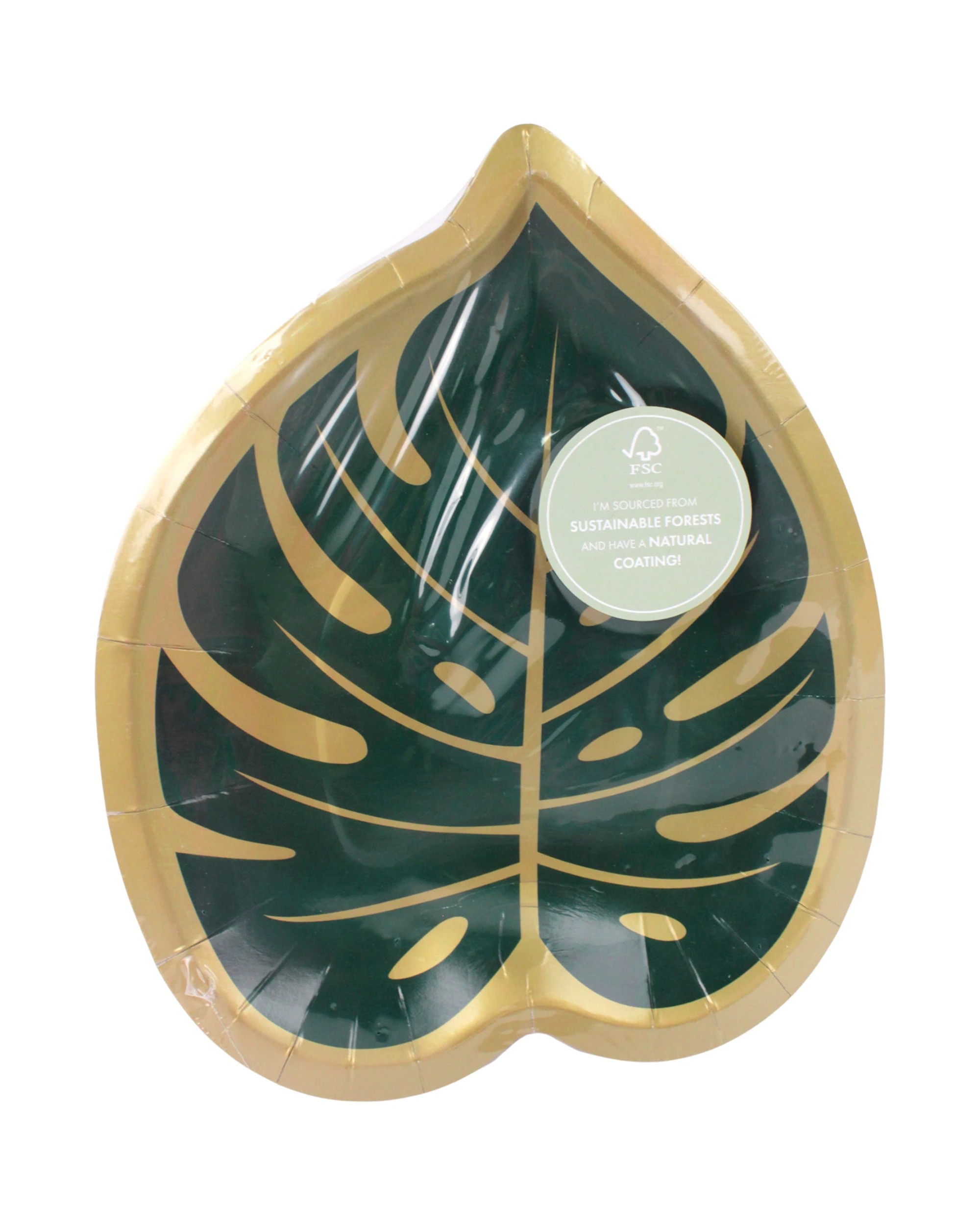 3 Amscan Key West Green and Gold Palm Leaf Small Paper Plates Pack of 8, 3 of 4