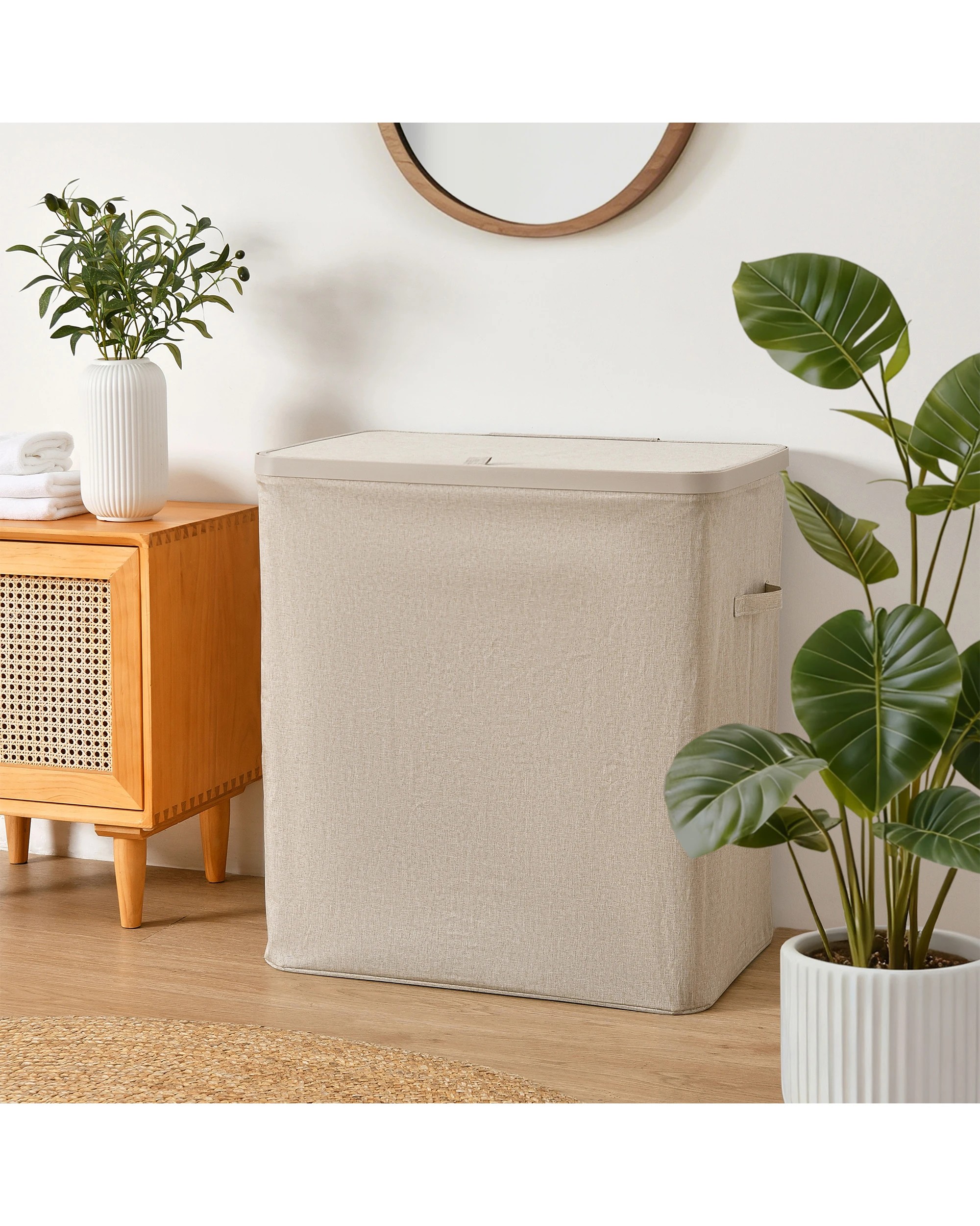 1 Sherwood Voyager 3-Section Laundry Hamper 120L Faux Linen 64x40x67cm - Natural, 1 of 10