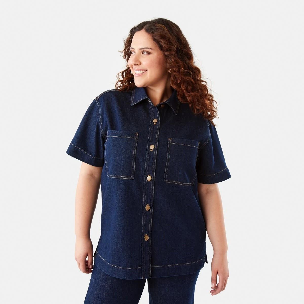 1 Short Sleeve Denim Shirt Indigo Wsh, 1 of 10