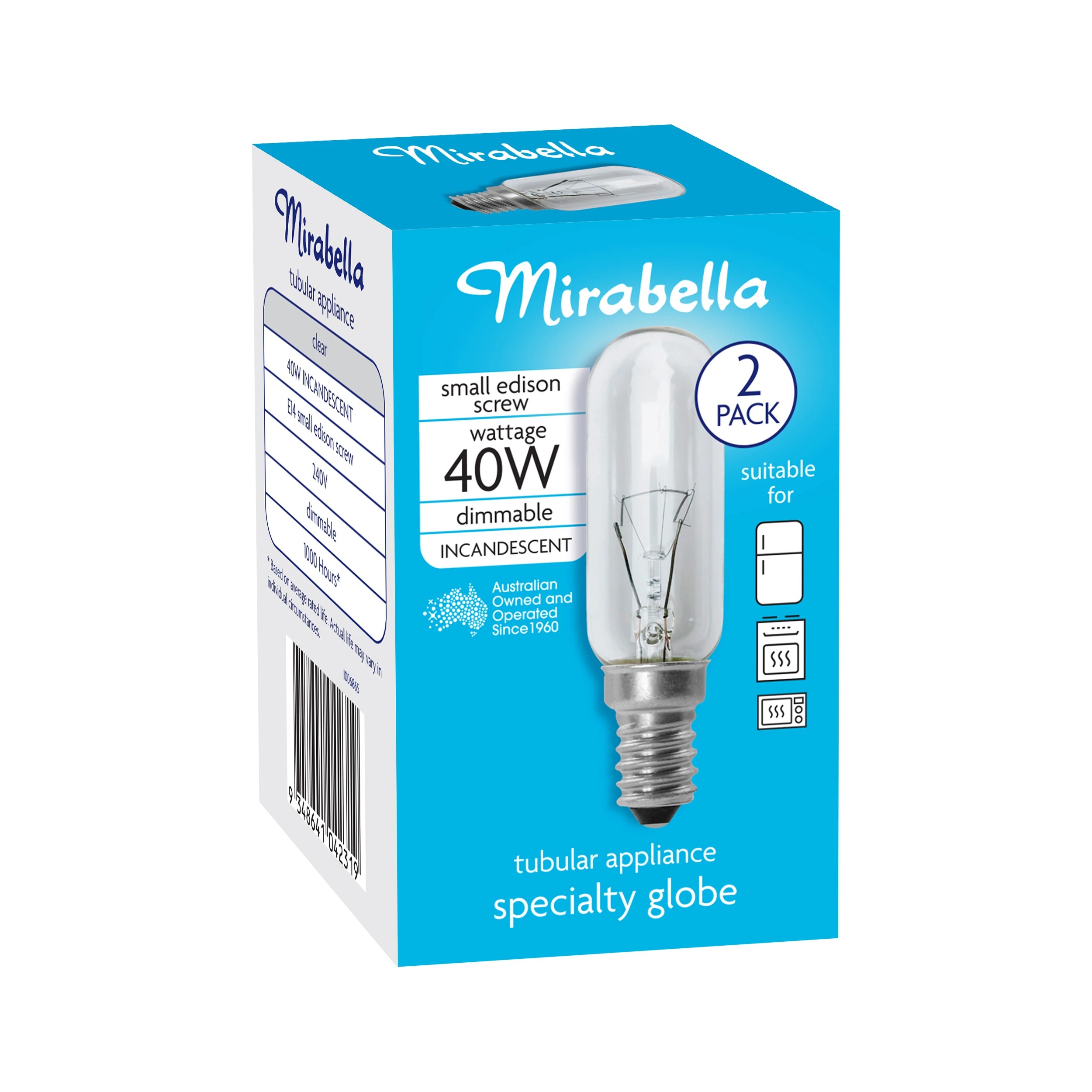 1 2 Pack Mirabella Tubular Appliance T25 SES Specialty Globe Bulb, 1 of 6