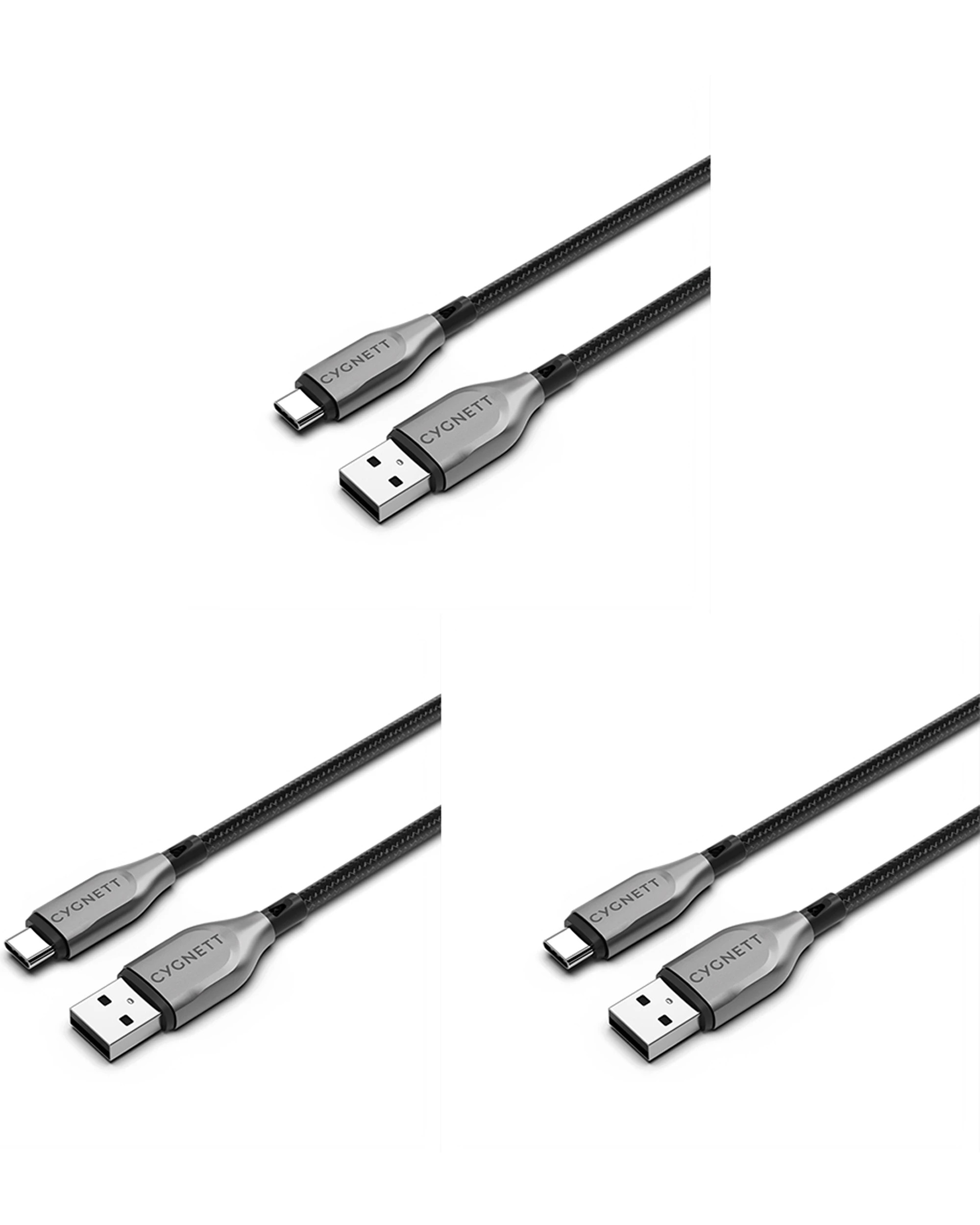 1 Cygnett 3PK Armoured USB-C to USB-A Charger & Data Sync Cable 50cm - Black, 1 of 6