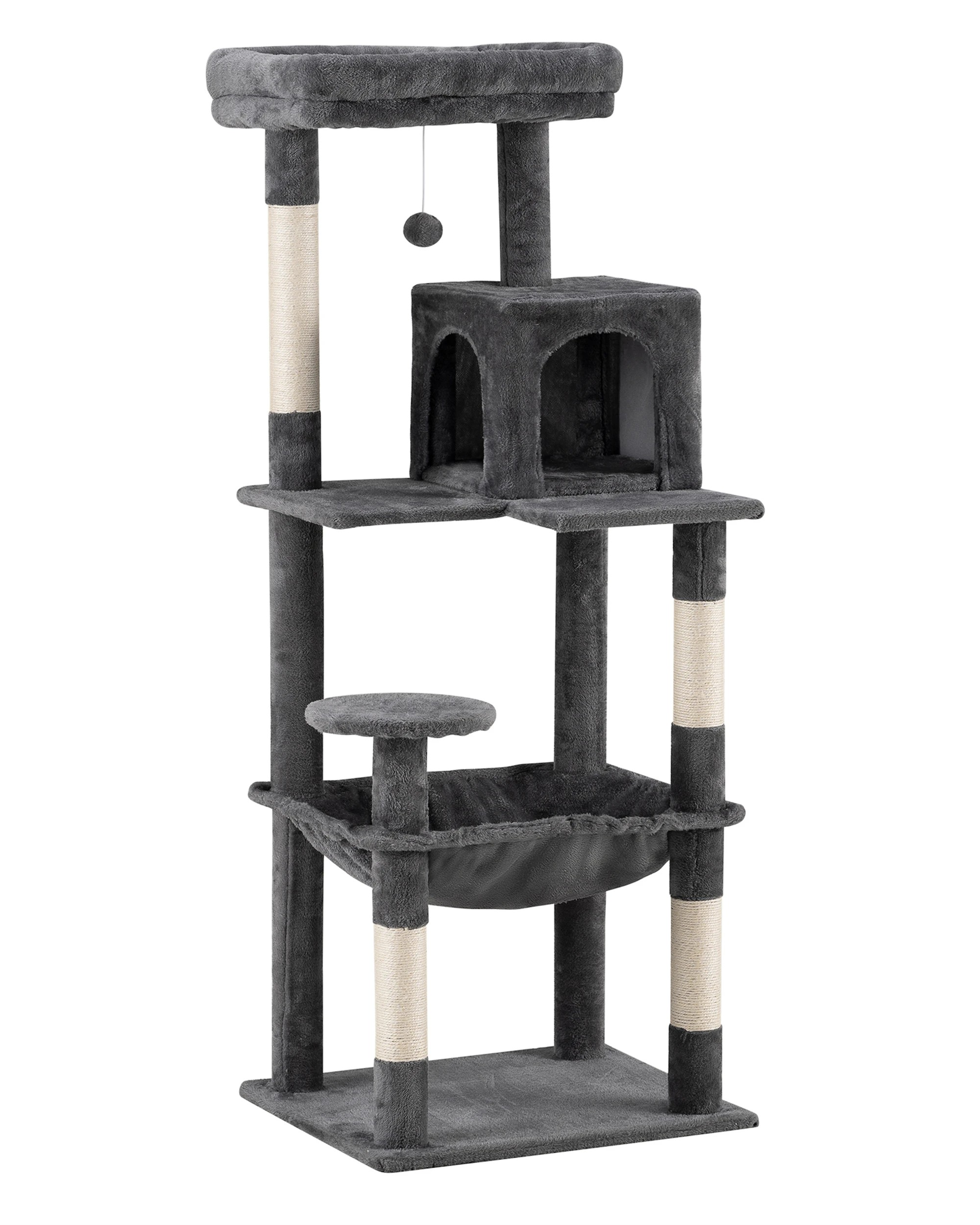 1 Petzly Cat Tree Tower Scratching Post Scratcher Condo House Bed 142cm Dark Grey, 1 of 8