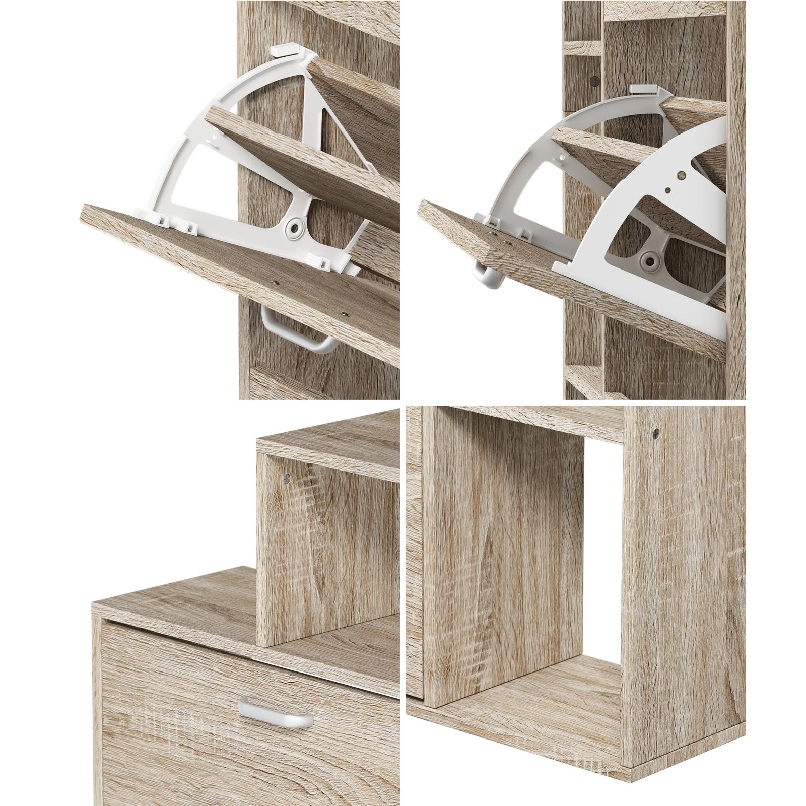 5 Oikiture Shoe Cabinet Storage 3 Doors Shoes Rack Display with Shelves - Natural, 5 of 8