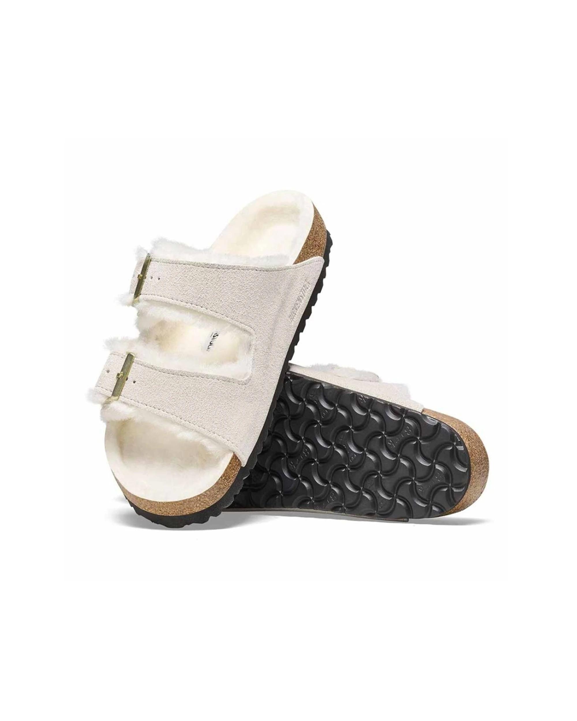 3 Birkenstock Arizona Shearling Suede Sandals Narrow ANTIQUE WHITE, 3 of 6