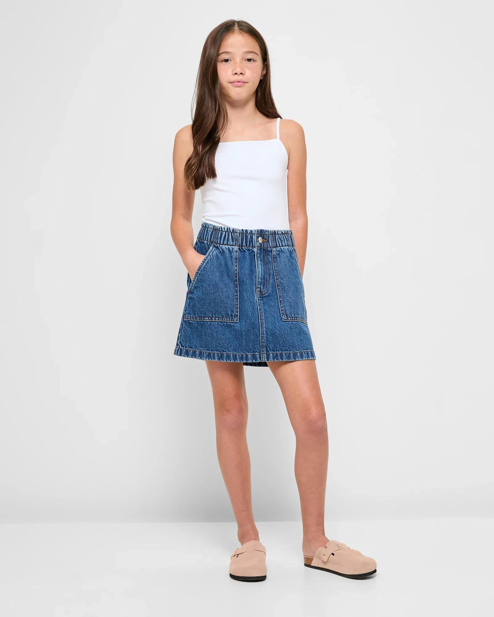 2 Target Elastic Waist Denim Skirt MID WASH, 2 of 5
