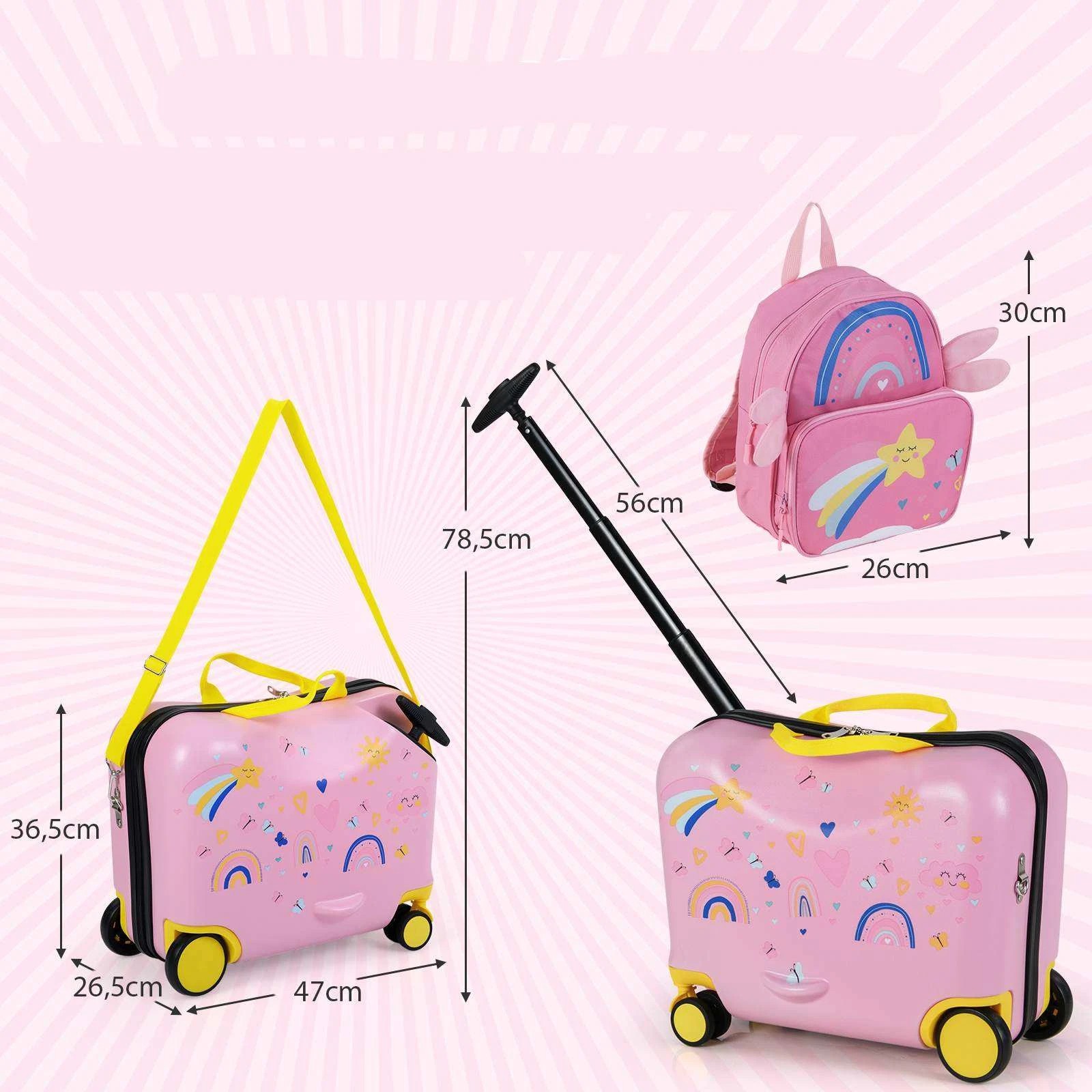 2 Costway 2pcs Ride-on Luggage Set 18" +12" Backpack Starry Travel Trolley Suitcase Set - Pink, 2 of 2