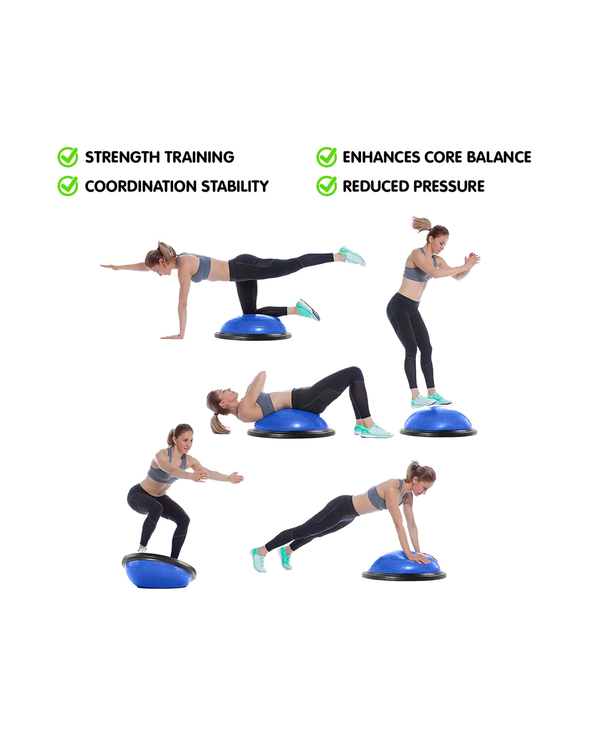 6 Powertrain Fitness Yoga Ball Home Gym Workout Balance Trainer Pump Blue, 6 of 9