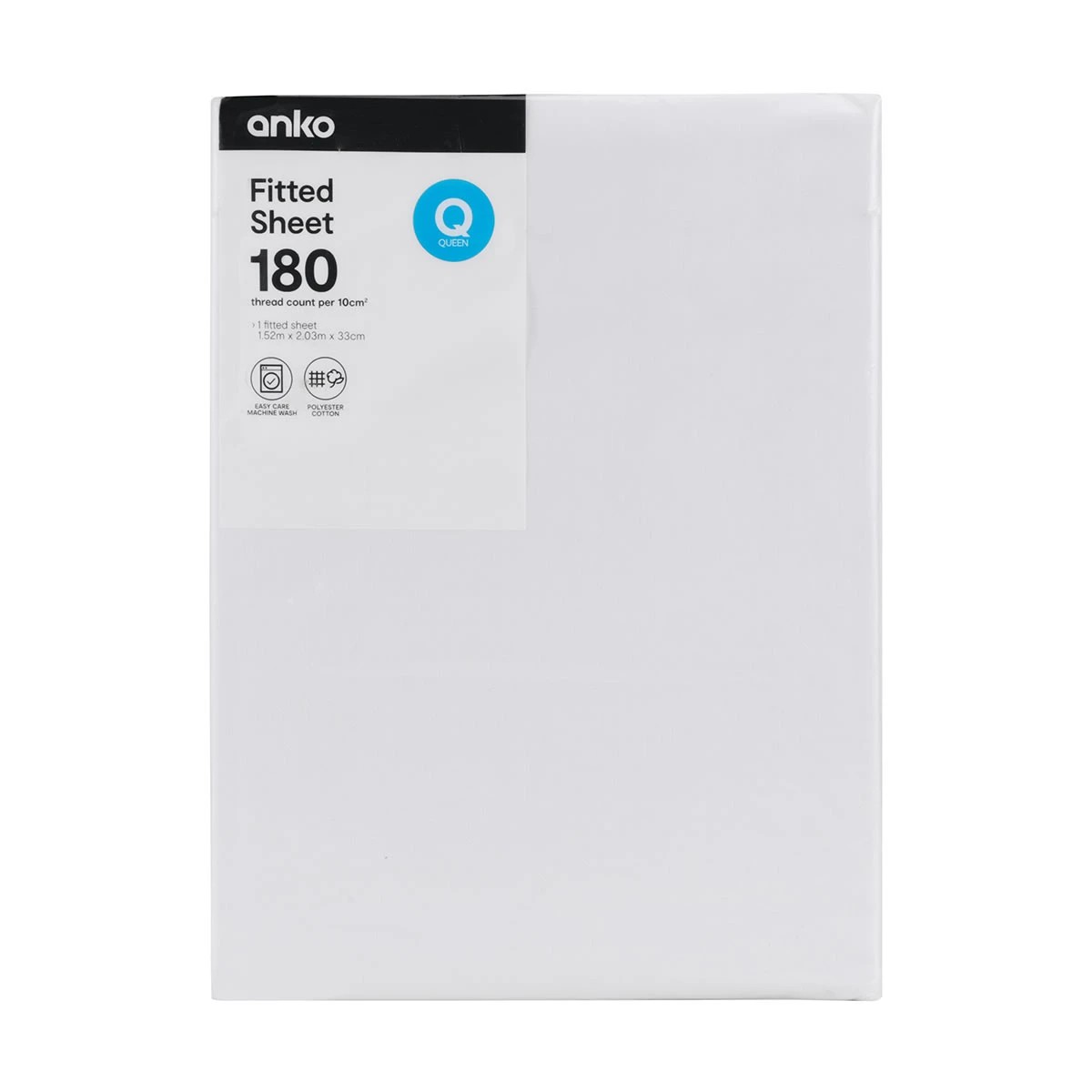 3 180 Thread Count Fitted Sheet - Queen Bed, White, 3 of 3