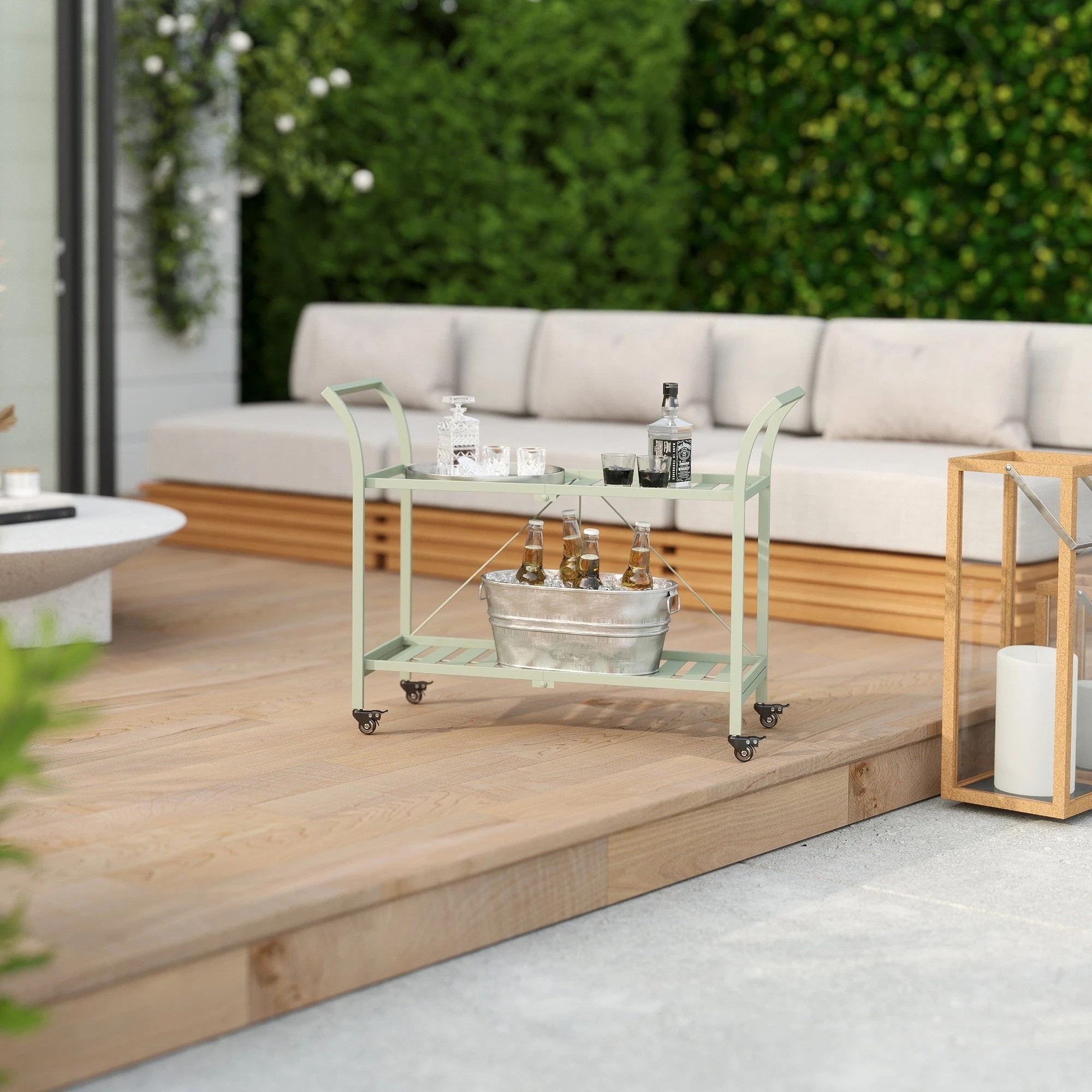 3 Hamptons 2 Tier Metal Bar Cart - Green, 3 of 5