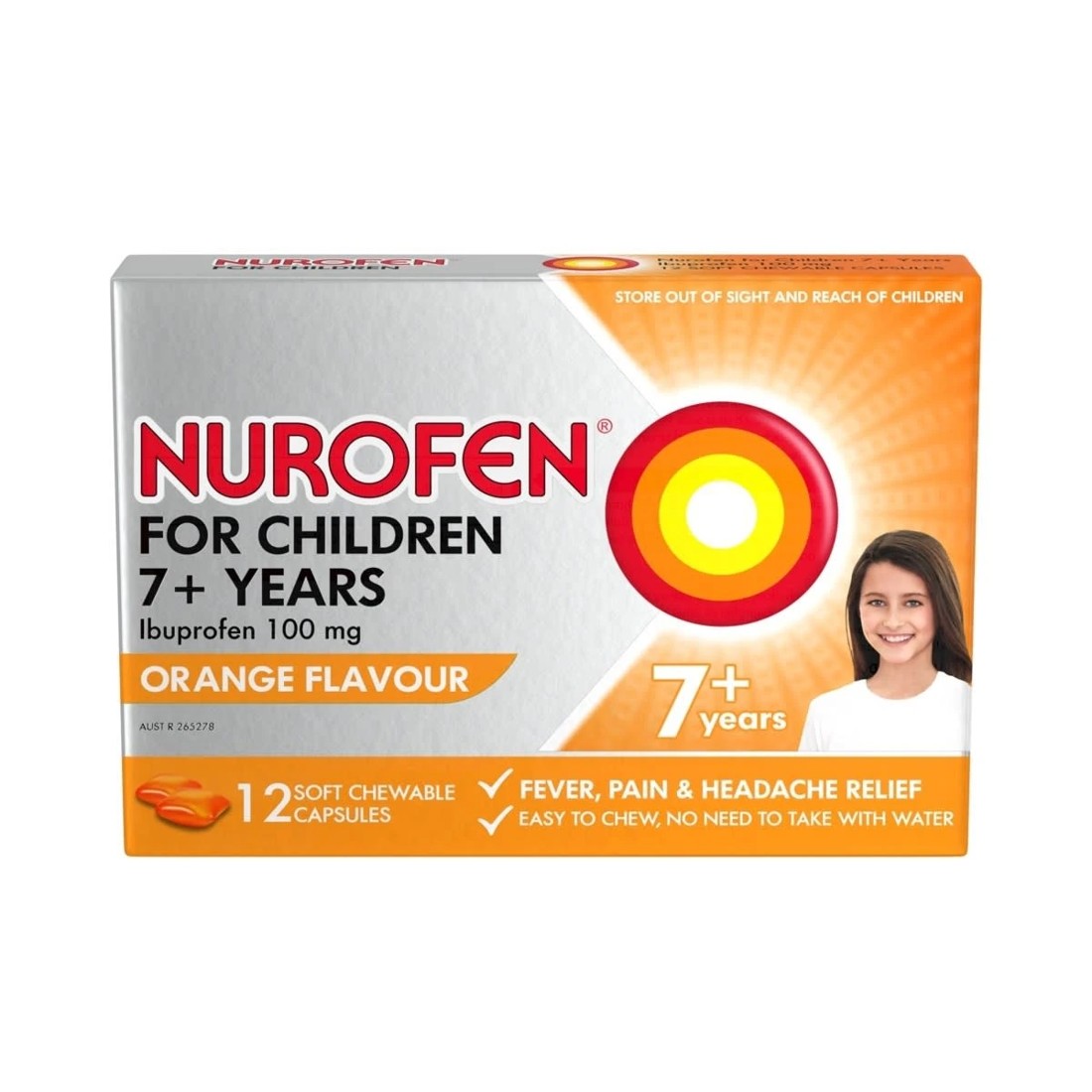 2 12 Pack Nurofen Ibuprofren for Children Orange Flavour 100mg Capsules, 2 of 10