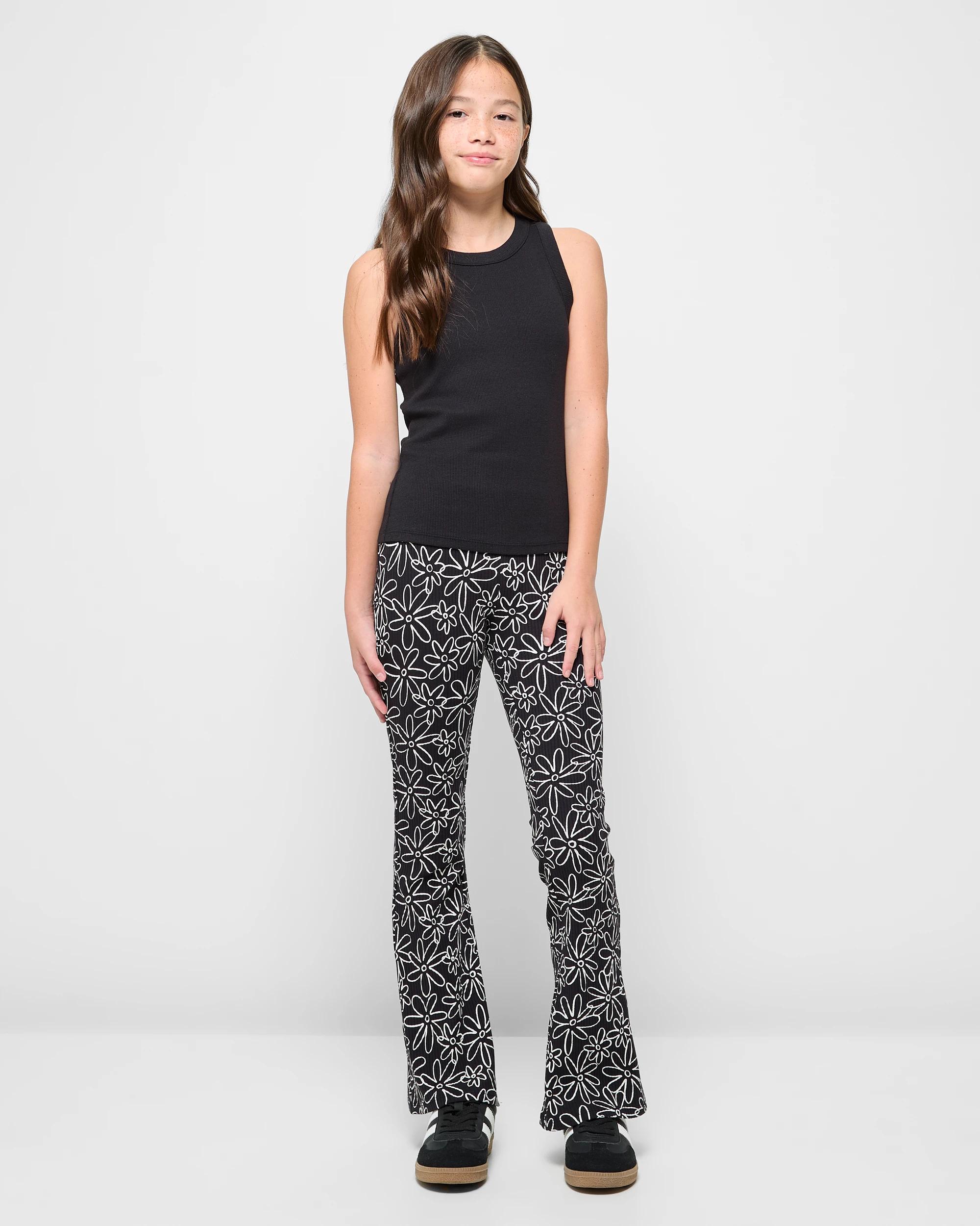 2 Target Youth Australian Cotton Rib Flare Leggings BLACK FLOWER, 2 of 5