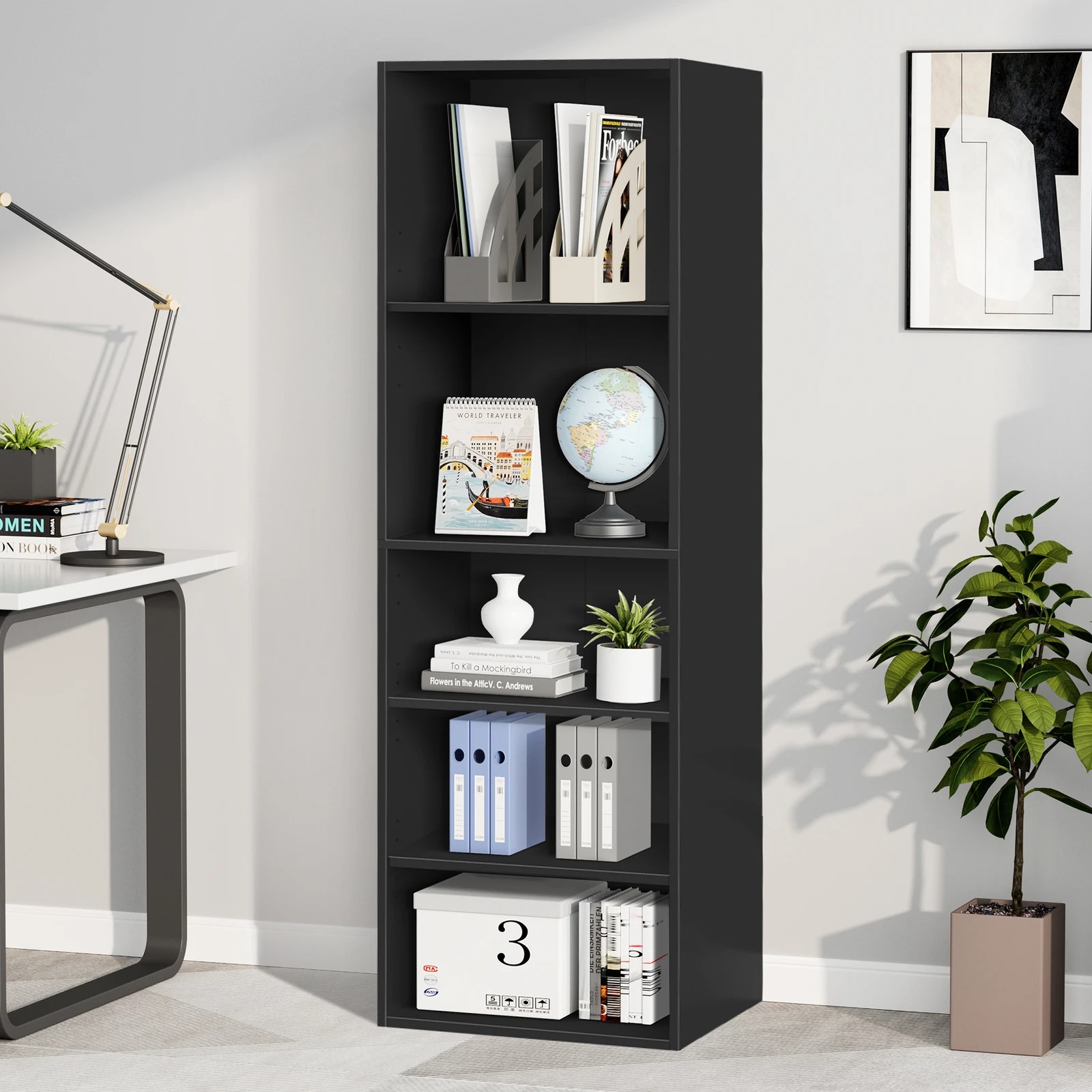 8 Alfordson Office Storage Cabinet 5 Shelves Bookcase Tallboy Bedroom - Black, 8 of 9