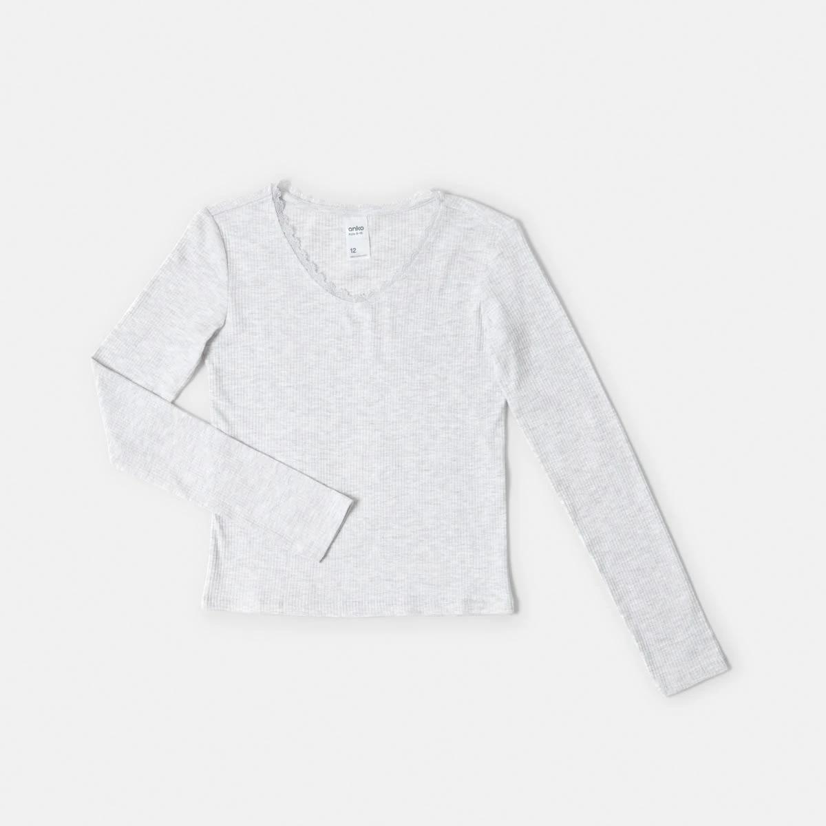 7 Long Sleeve Rib Top with Lace Kgry Marle, 7 of 8