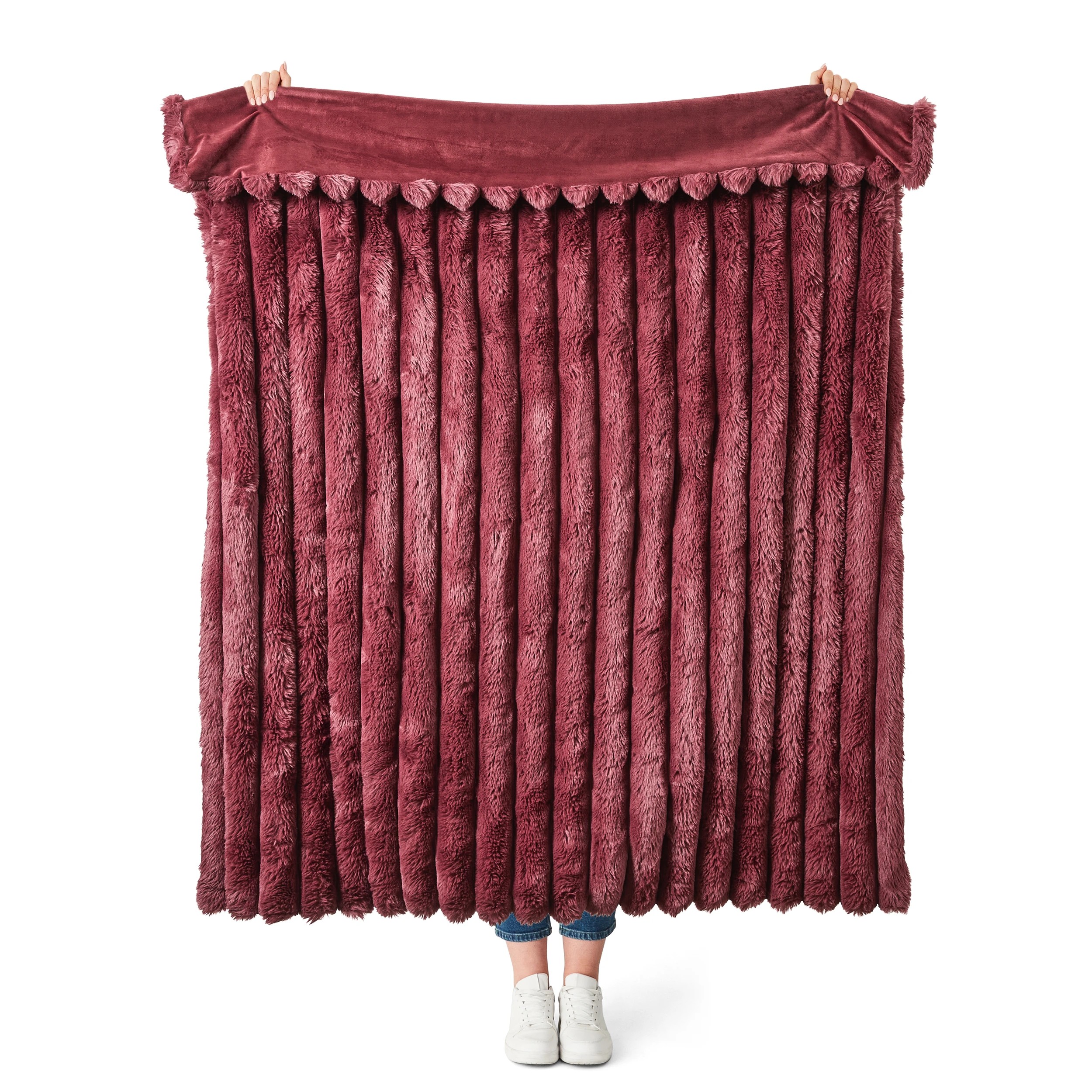 2 Ribbed Faux Fur Throw - Port, 2 of 6