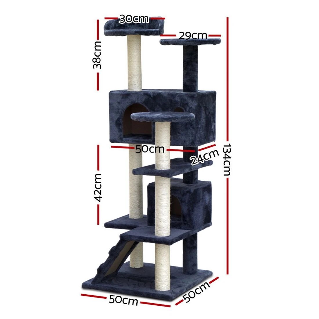 1 i.Pet Cat Tree 134cm Tower Scratching Post Scratcher Wood Condo House Bed
 - grey, 1 of 4