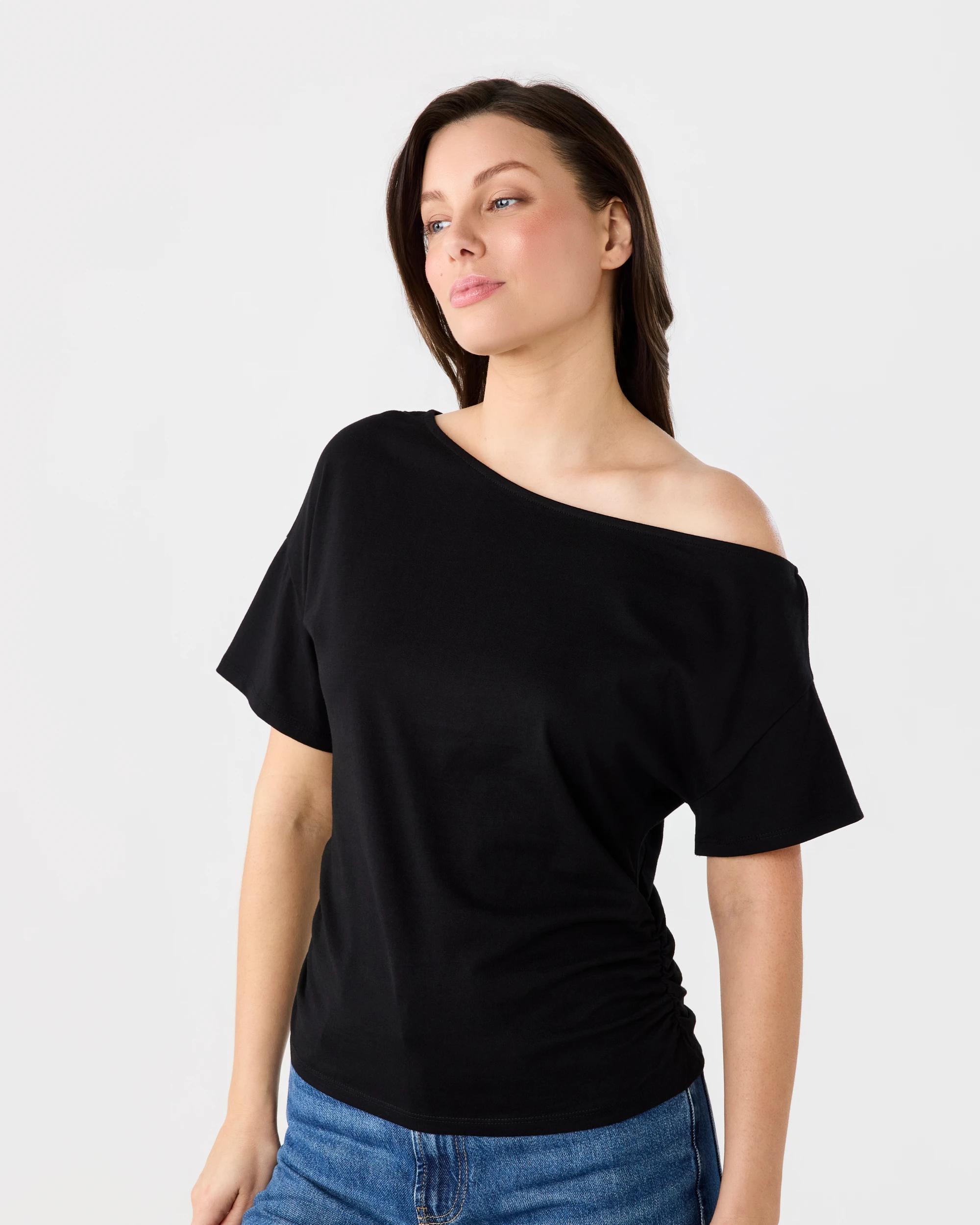 2 Short Sleeve Off Shoulder T-shirt Black, 2 of 6