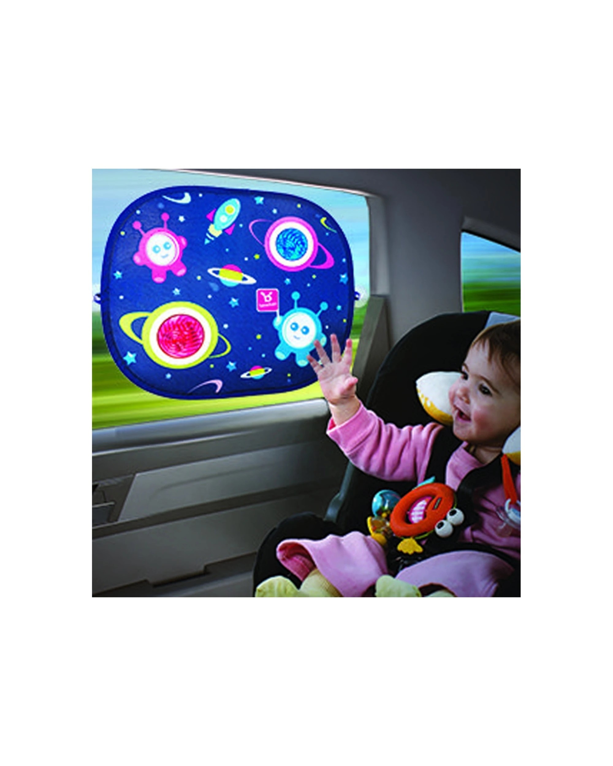 2 Benbat Kids Car Window Sunshade Round Mesh Glare Shield Space Collection - Multi, 2 of 4