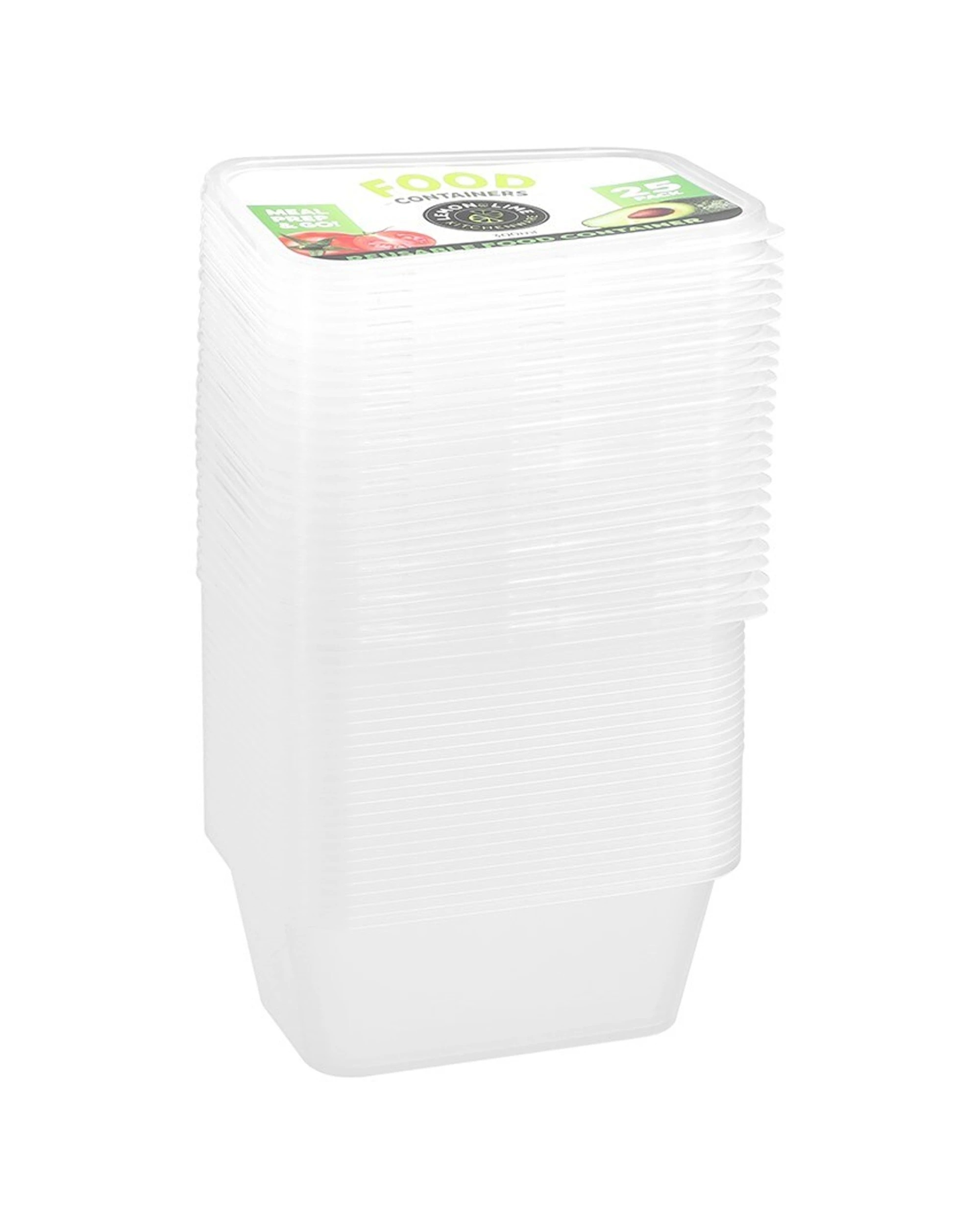 2 25pc Lemon & Lime Reusable Takeaway Food Storage Container Box Rectangular 300ml
 - Clear, 2 of 6