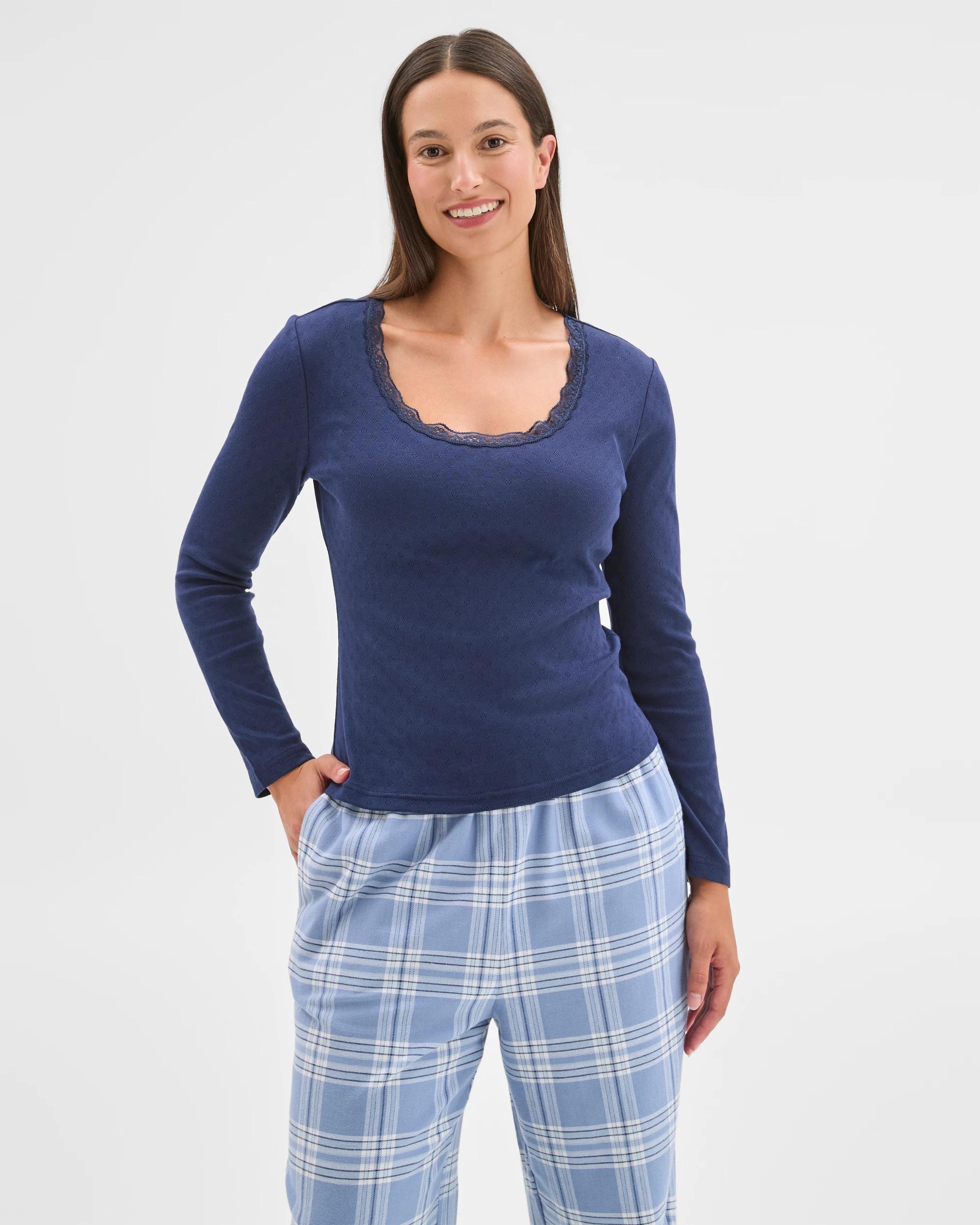1 Target Woman Australian Cotton Pointelle and Flannel Pyjama Set NAVY, 1 of 5