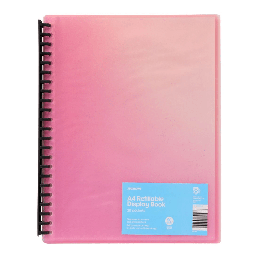 1 J.Burrows 20 Pocket Refillable Display Book Pink, 1 of 3