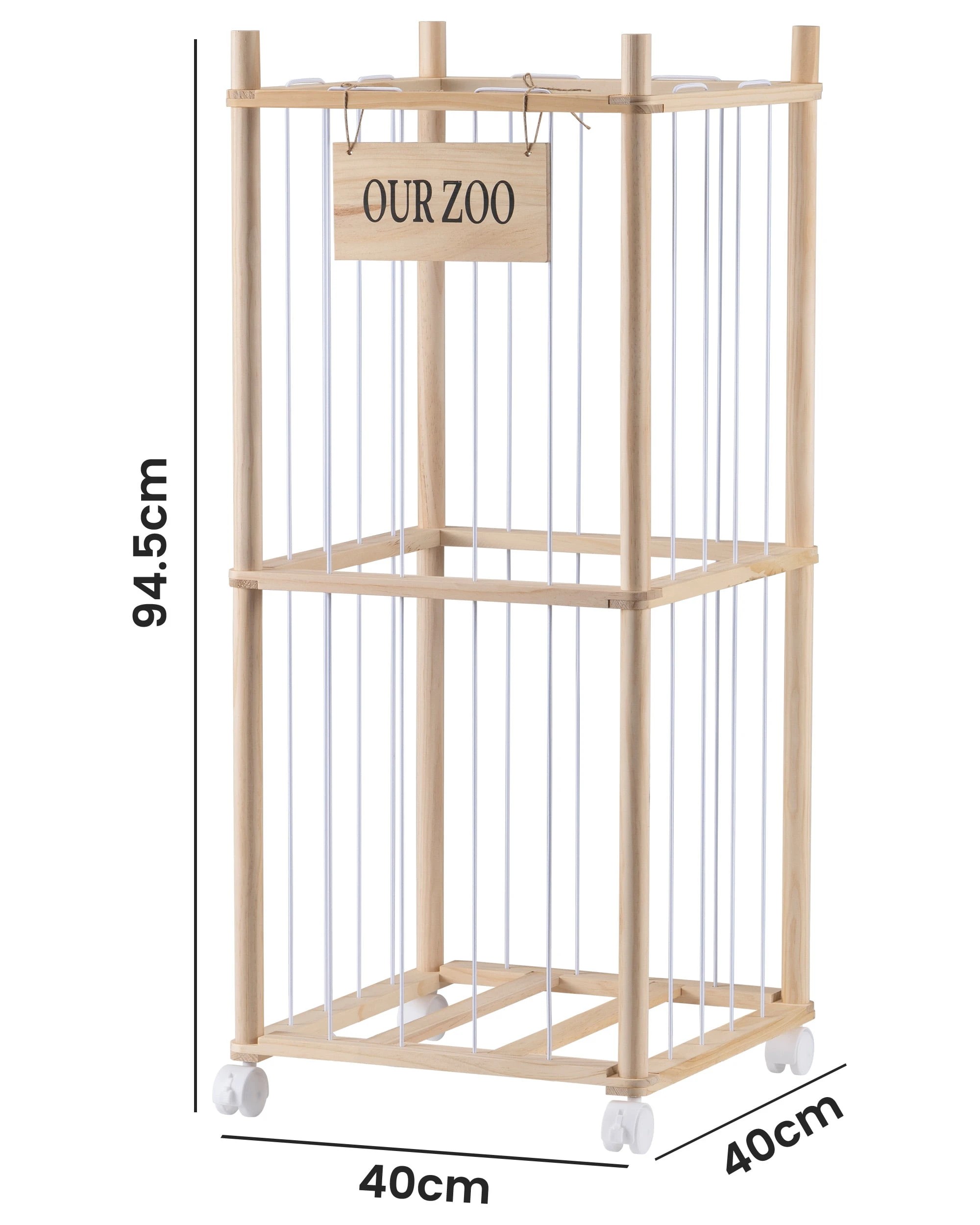 7 PlayPals 2PCS 150L Stuffed Animal Toy Rolling Wooden Storage Organizer Elastic Cord Cage 40x40x94.5CM, 7 of 8