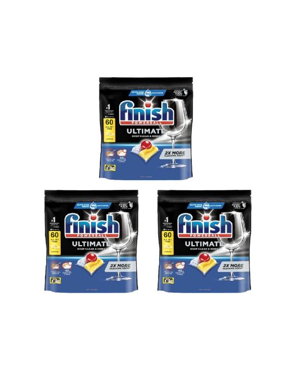 Finish 3x 60pc Finish Powerball Ultimate Dishwasher Tablets Lemon Scented