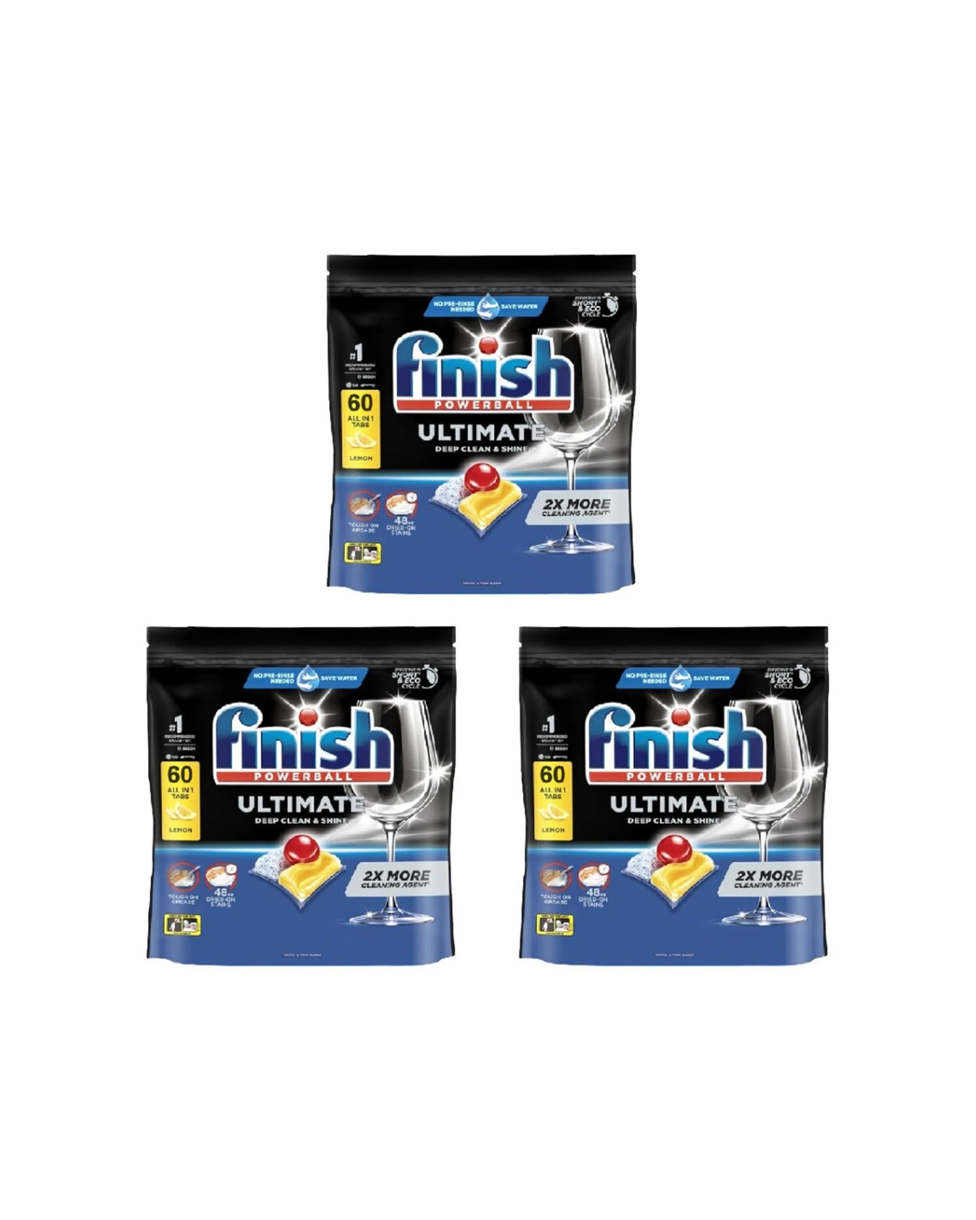 1 Finish 3x 60pc Finish Powerball Ultimate Dishwasher Tablets Lemon Scented, 1 of 3