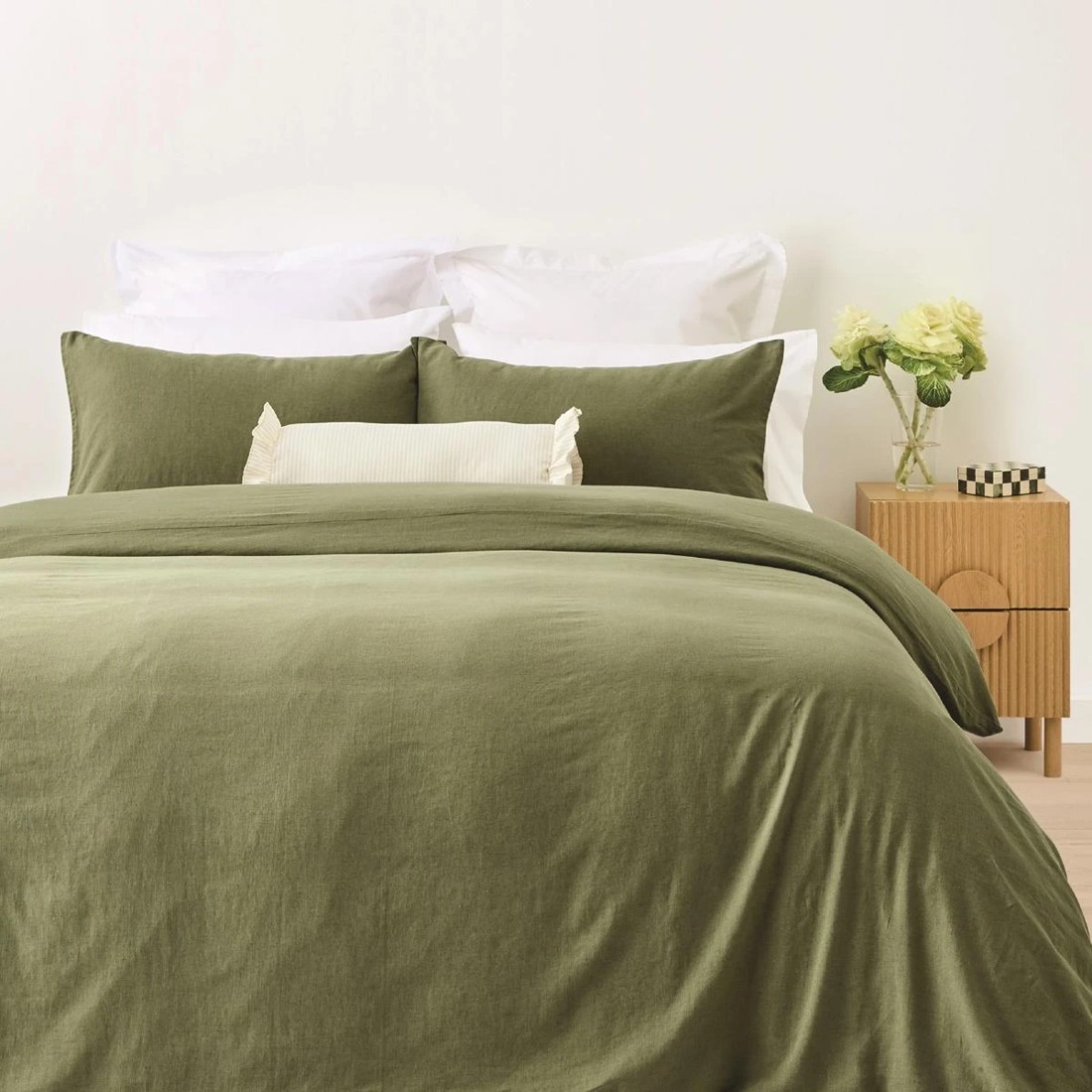 1 Kayden Linen Cotton Quilt Cover Set - King Bed, Forest, 1 of 4