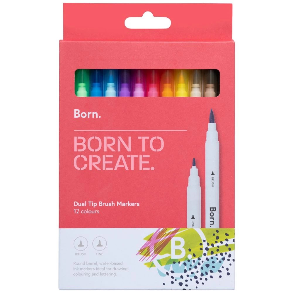 1 Born Dual-Tip Brush Markers 12 Pack Assorted, 1 of 4