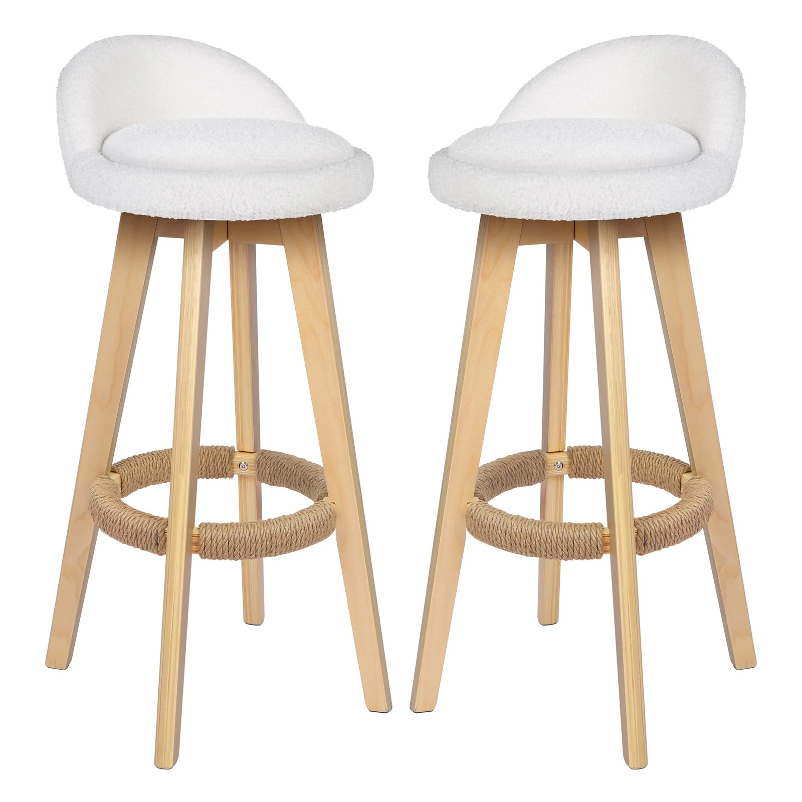 1 Alfordson 2x Kitchen Bar Stools Liam Wooden Swivel Chairs Boucle - White, 1 of 10