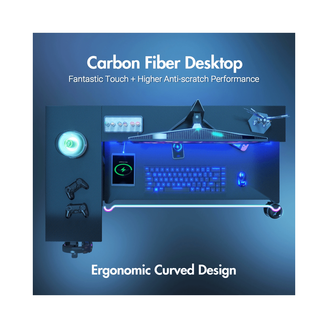 7 Advwin L Shaped Gaming Desk With Led Lights & Power Outlets 120cm - Black, 7 of 10