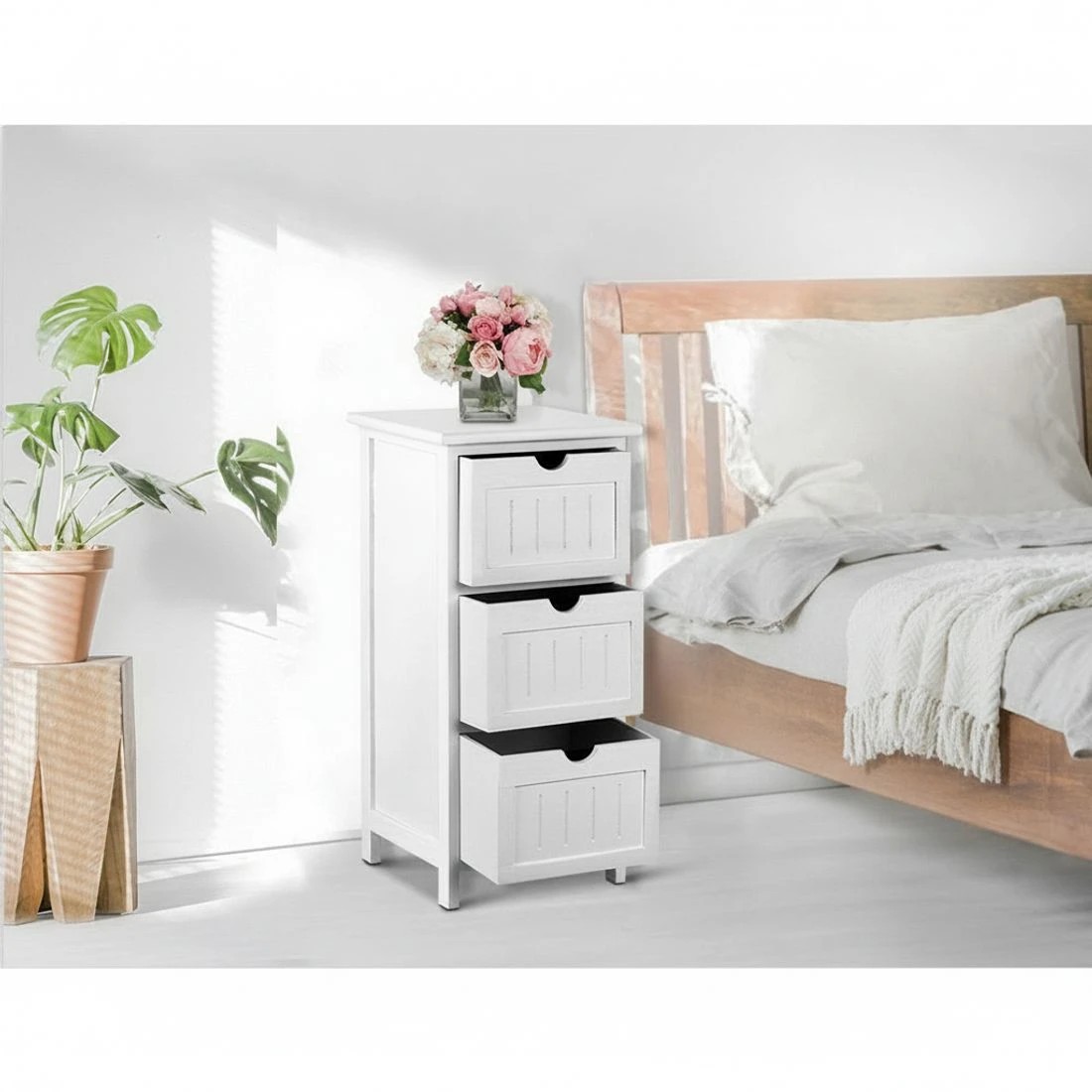 4 Artiss Bedside Table Bathroom Storage Cabinet 3 Drawers - White, 4 of 6