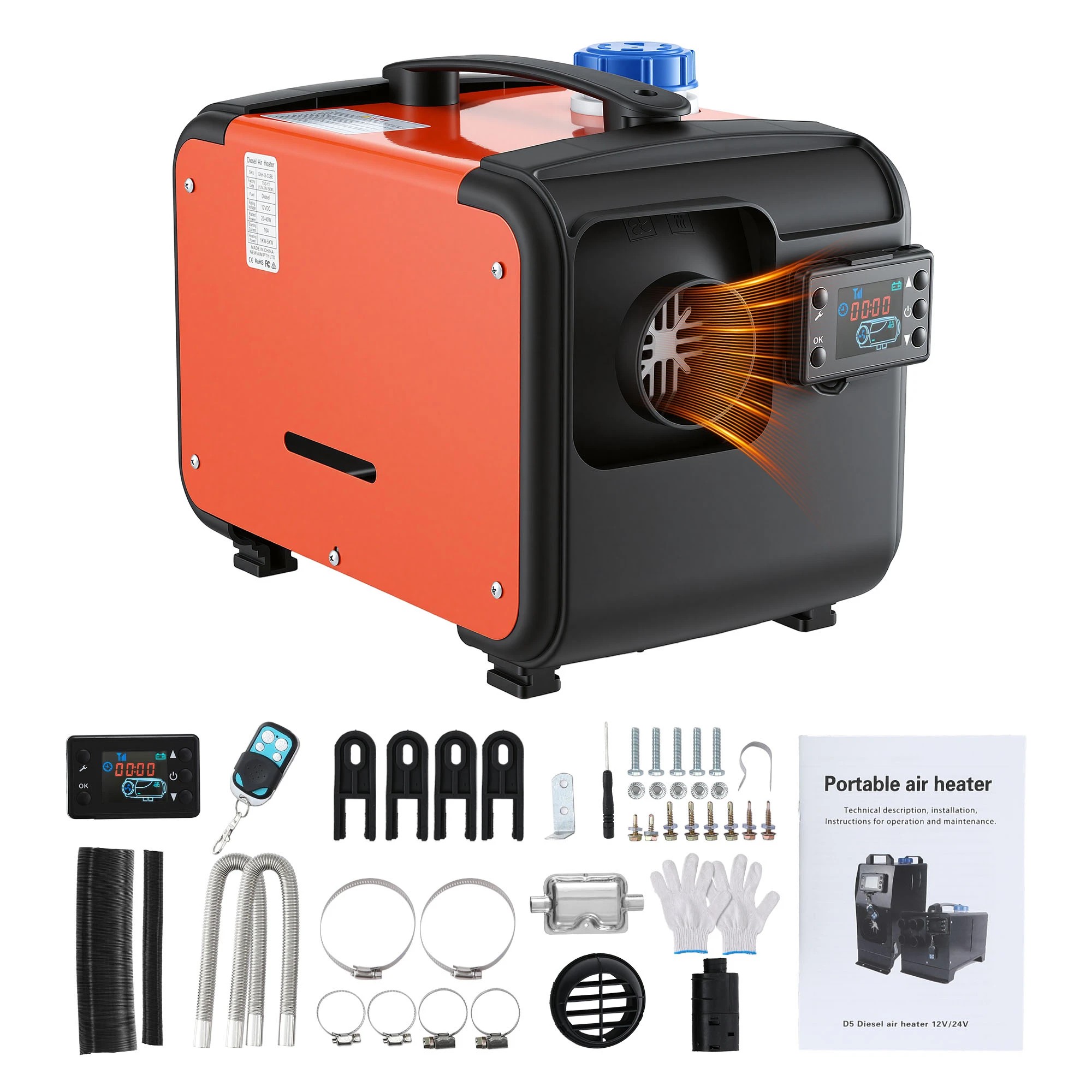 1 Giantz Diesel Air Heater All-in-one 12/24V 5KW LCD Remote Control for Car RV - Orange, 1 of 1