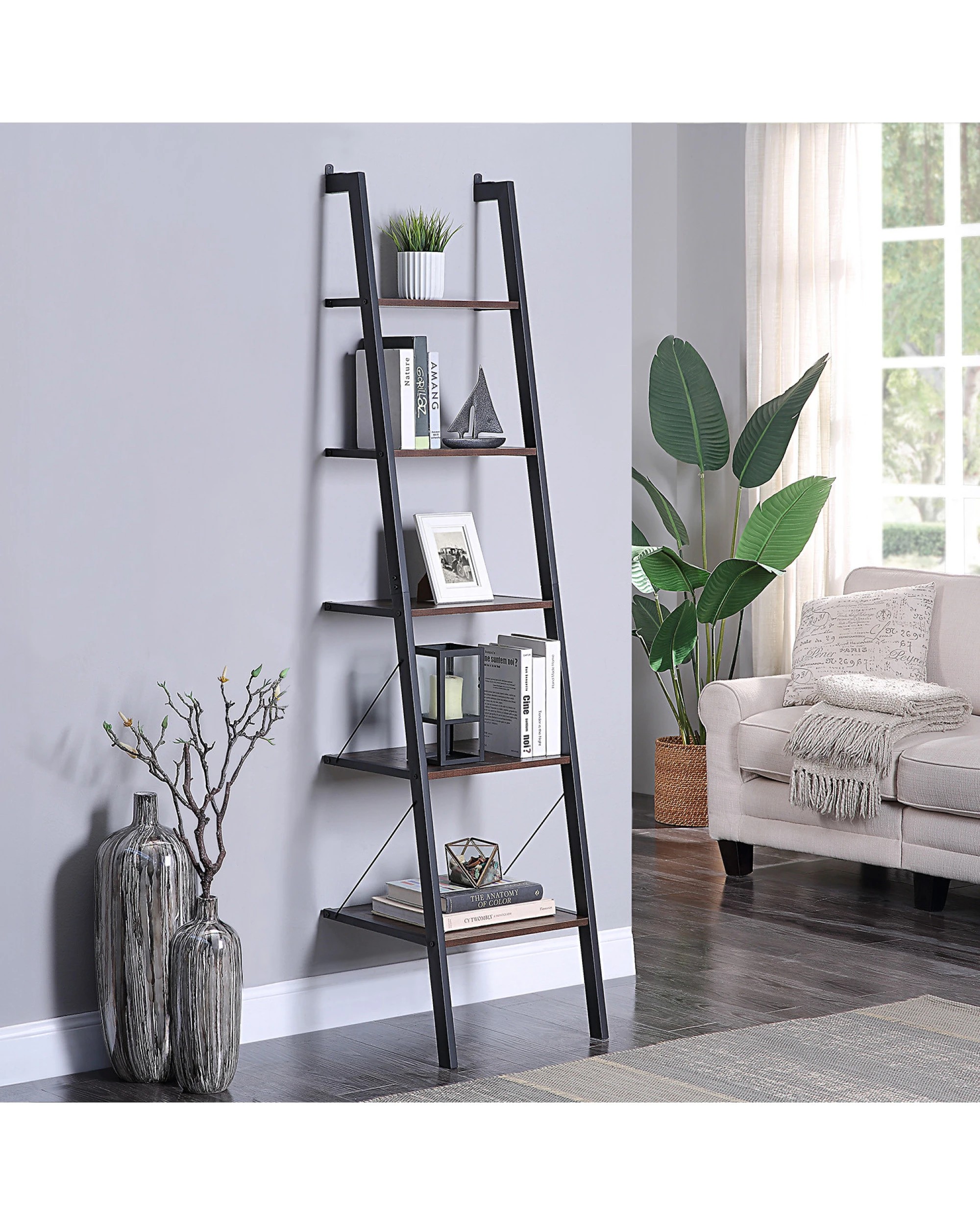 7 Sarantino Amelia 5-tier Ladder Shelf In Walnut, 7 of 10