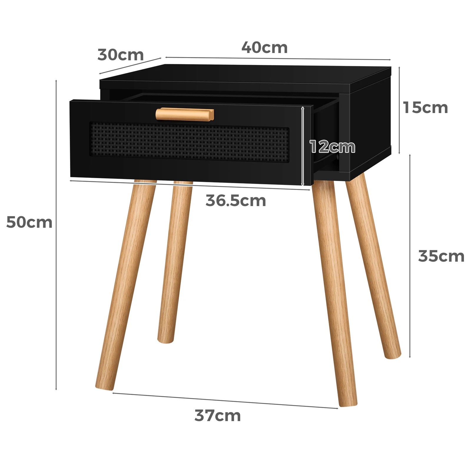 10 Alfordson 2x Bedside Table Nightstand Side Storage Rattan - Black, 10 of 10