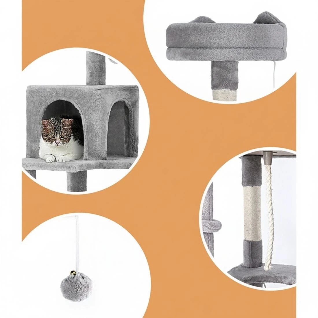 3 i.Pet Cat Tree 161cm Tower Scratching Post Scratcher Trees Condo House - Grey, 3 of 4